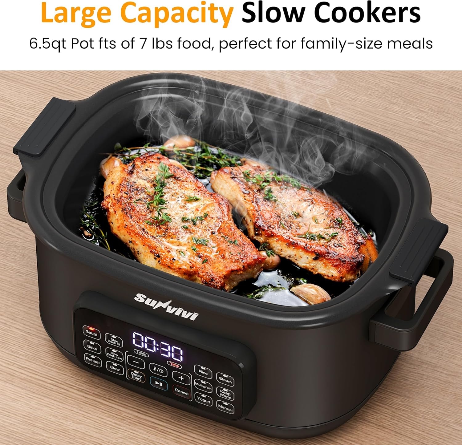 image:imageSunvivi 12in1 Multi Cooker 65QT Programmable Slow Cooker with Timer amp Temp Control Auto Warm Setting Delay Start Dishwasher Safe Lid amp Removable Nonstick Crock Stainless Steel Rack SliverBlack