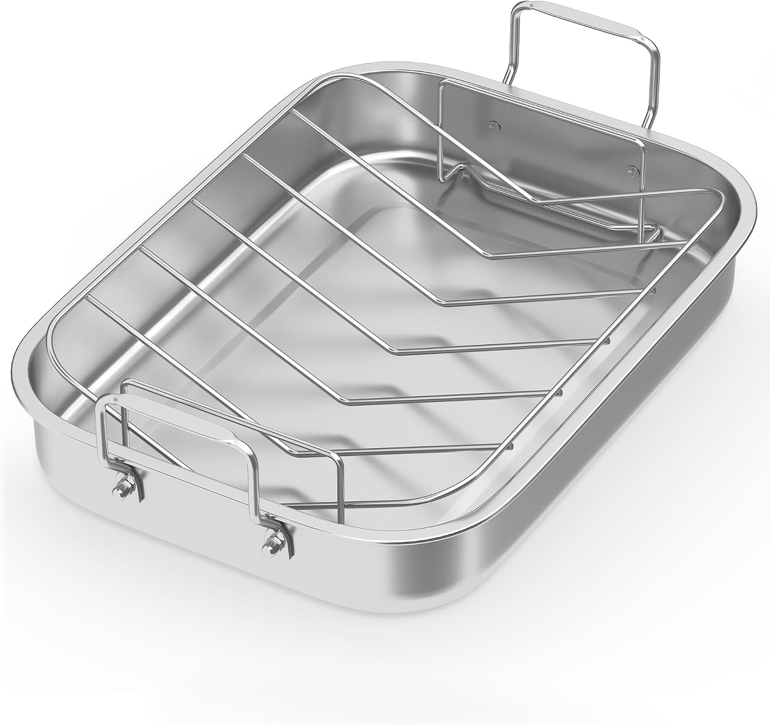 image:imageSunvivi 156 Roasting Pan with VShaped Rack Rectangular Lasagna Pan with Handle NonStick Stainless Steal Roaster for Turkey Chicken Vegetable Lasagna Heavy Duty amp Dishwasher Safe