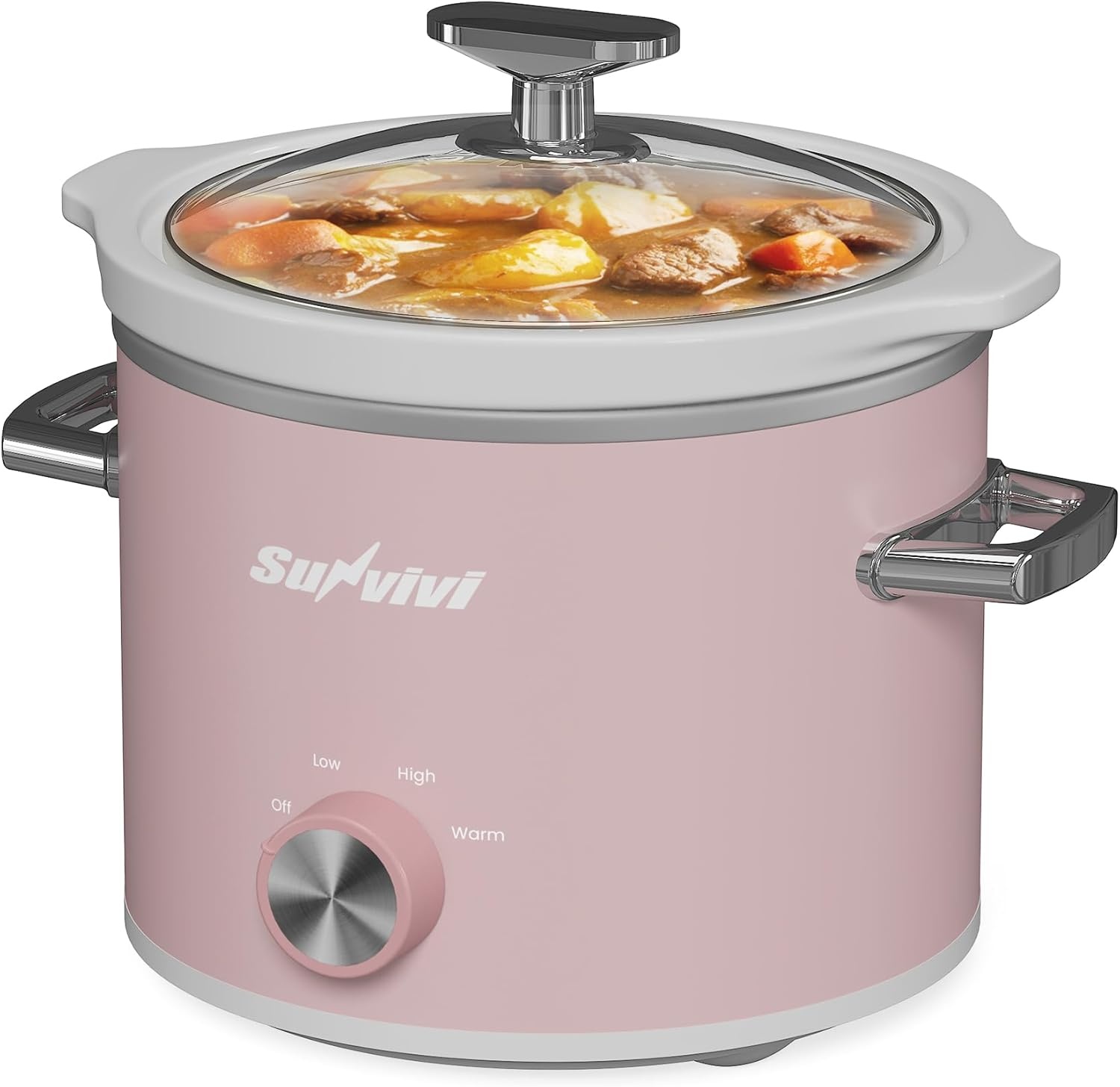 image:imageSunvivi 2 Quart Slow Cooker Small Slow Cooker with Removable Ceramic Pot Slow Cookers Food Warmer with 3 Heating Settings amp Dishwasher Safe Glass Lid GreyPink