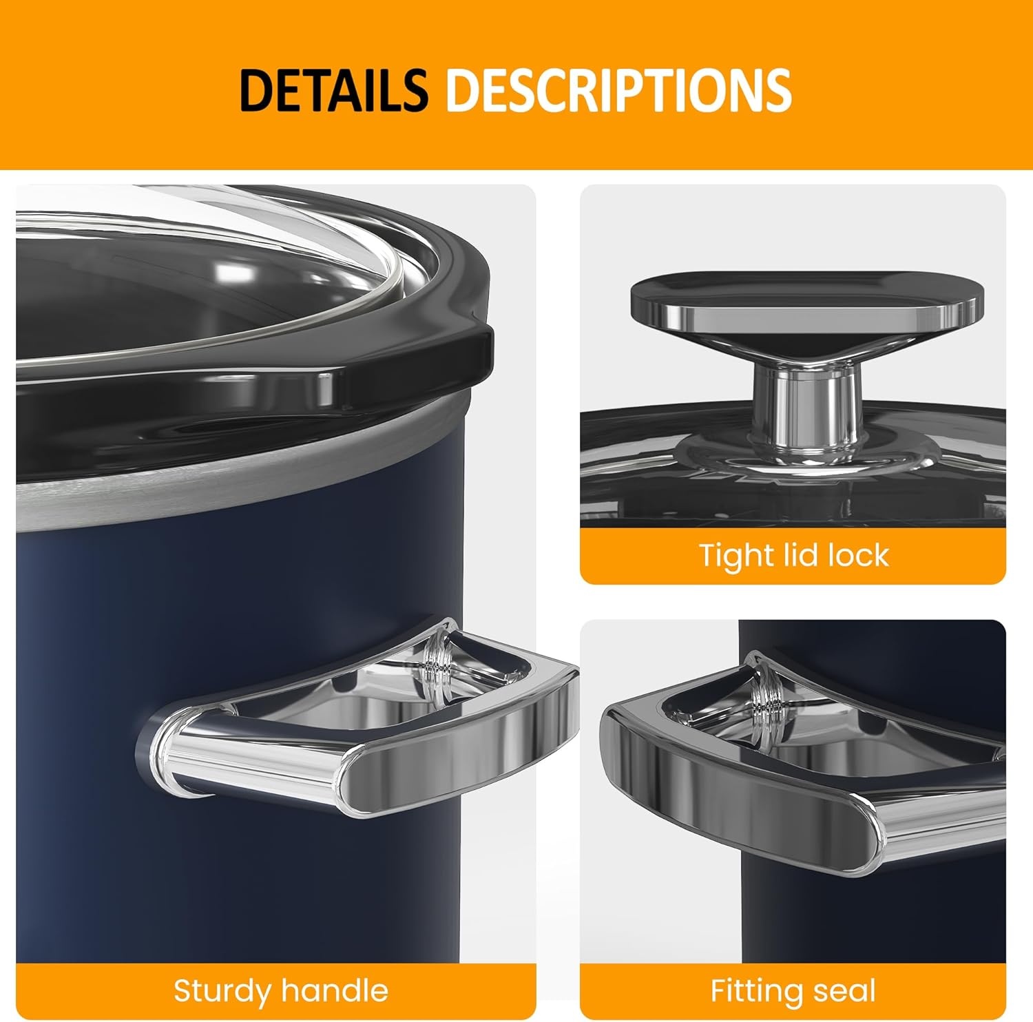 image:imageSunvivi 2 Quart Slow Cooker Small Slow Cooker with Removable Ceramic Pot Slow Cookers Food Warmer with 3 Heating Settings amp Dishwasher Safe Glass Lid GreyBlue