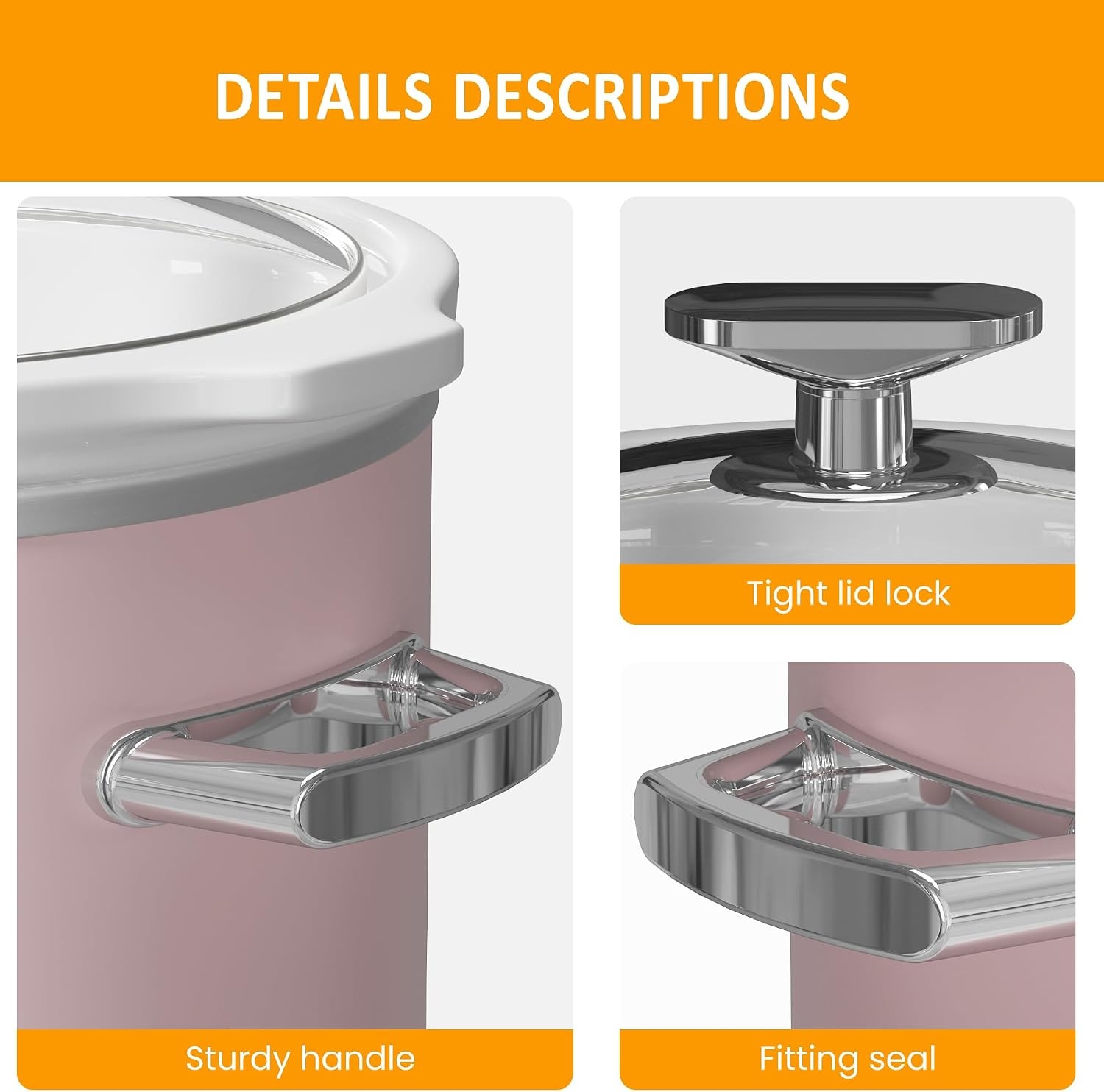 image:imageSunvivi 2 Quart Slow Cooker Small Slow Cooker with Removable Ceramic Pot Slow Cookers Food Warmer with 3 Heating Settings amp Dishwasher Safe Glass Lid GreyPink