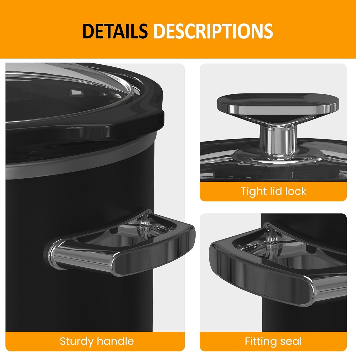 image:imageSunvivi 2 Quart Slow Cooker Small Slow Cooker with Removable Ceramic Pot Slow Cookers Food Warmer with 3 Heating Settings amp Dishwasher Safe Glass Lid GreyBlack