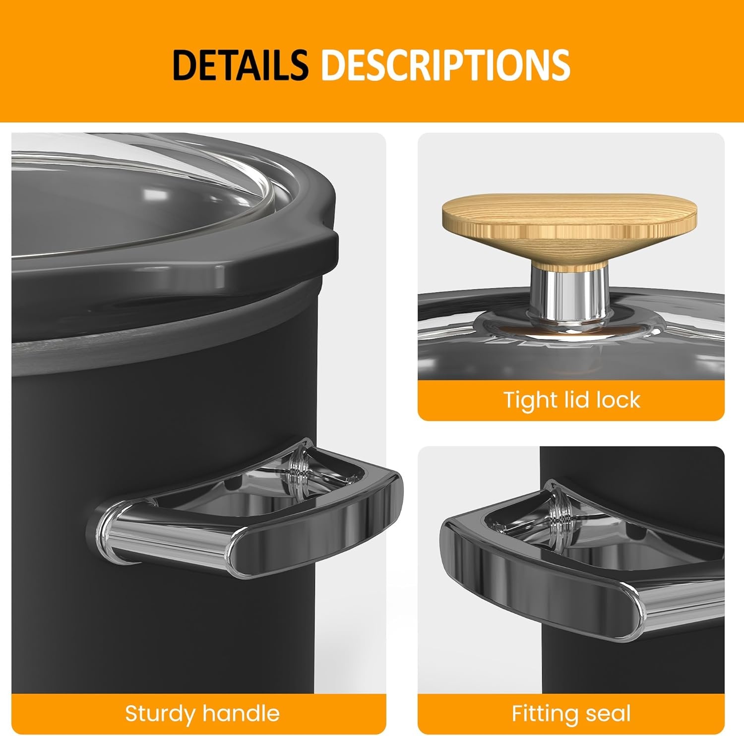 image:imageSunvivi 2 Quart Slow Cooker Small Slow Cooker with Removable Ceramic Pot Slow Cookers Food Warmer with 3 Heating Settings amp Dishwasher Safe Glass Lid GreyGrey