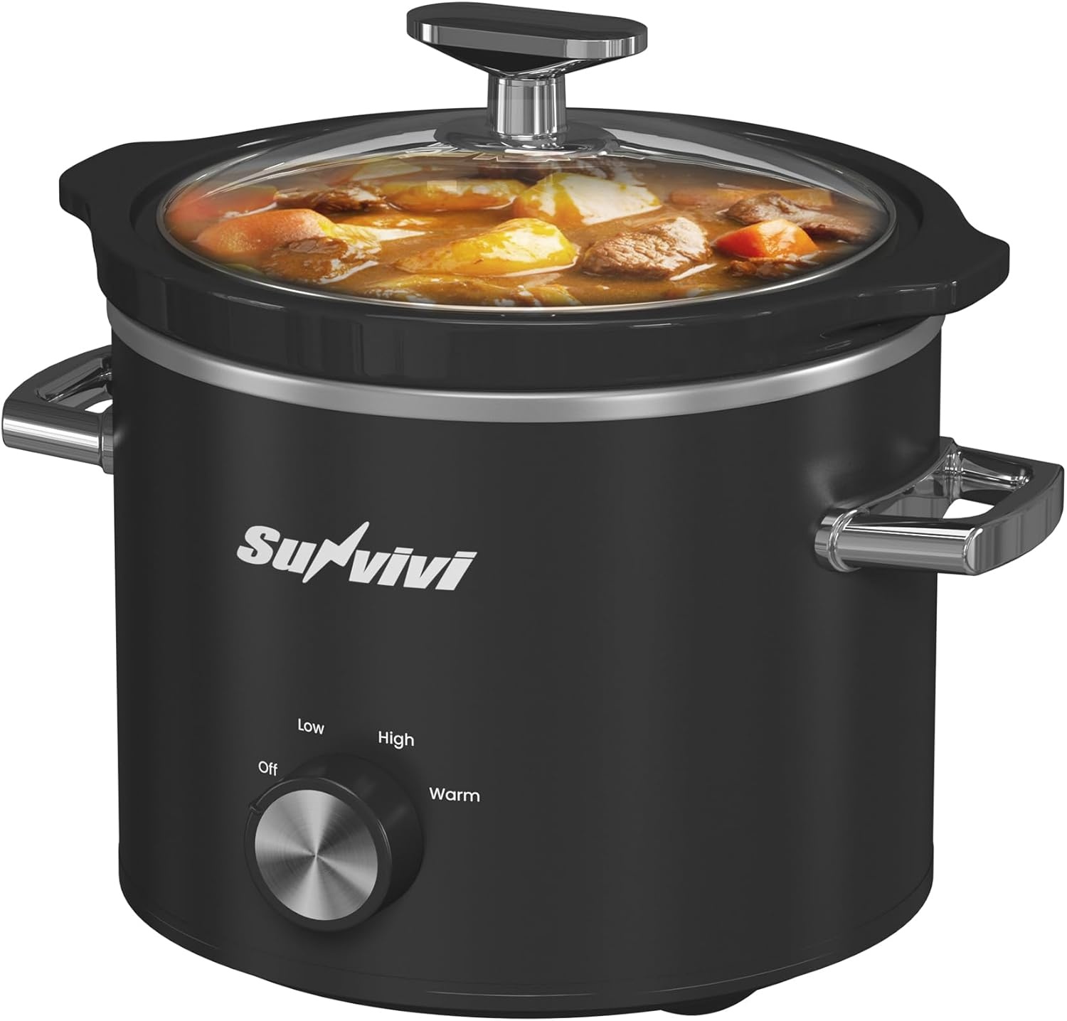 image:imageSunvivi 2 Quart Slow Cooker Small Slow Cooker with Removable Ceramic Pot Slow Cookers Food Warmer with 3 Heating Settings amp Dishwasher Safe Glass Lid GreyBlack