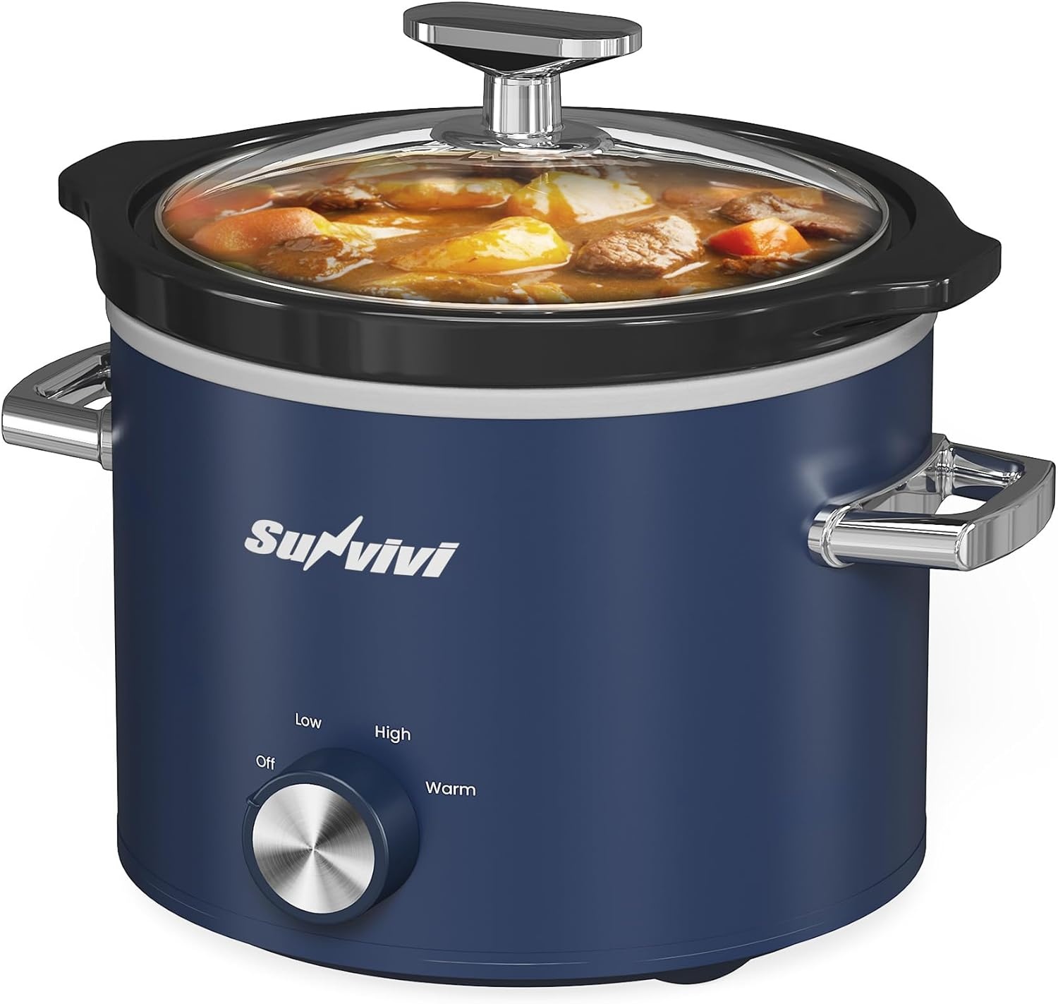 image:imageSunvivi 2 Quart Slow Cooker Small Slow Cooker with Removable Ceramic Pot Slow Cookers Food Warmer with 3 Heating Settings amp Dishwasher Safe Glass Lid GreyBlue