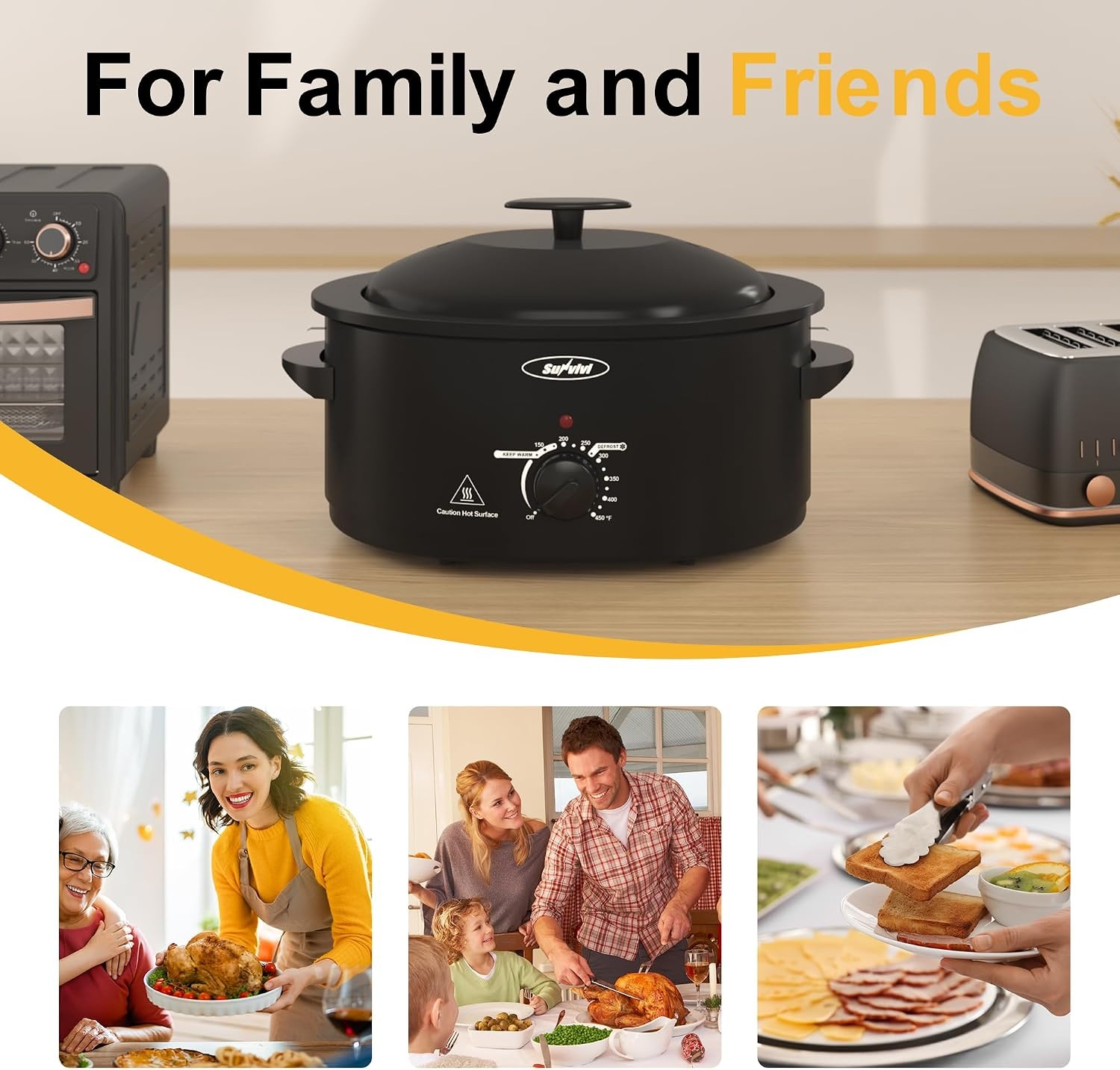 image:imageSunvivi 20Quart Roaster Oven with SelfBasting Lid Electric Turkey Roaster Oven with Removable Pan and Rack Stainless Steel BlackBlack