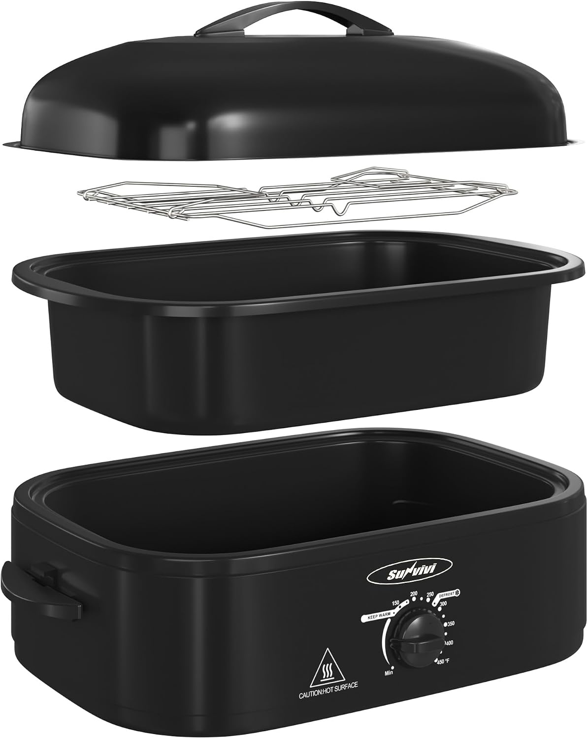 image:imageSunvivi 20Quart Roaster Oven with SelfBasting Lid Electric Turkey Roaster Oven with Removable Pan and Rack Stainless Steel BlackBlack
