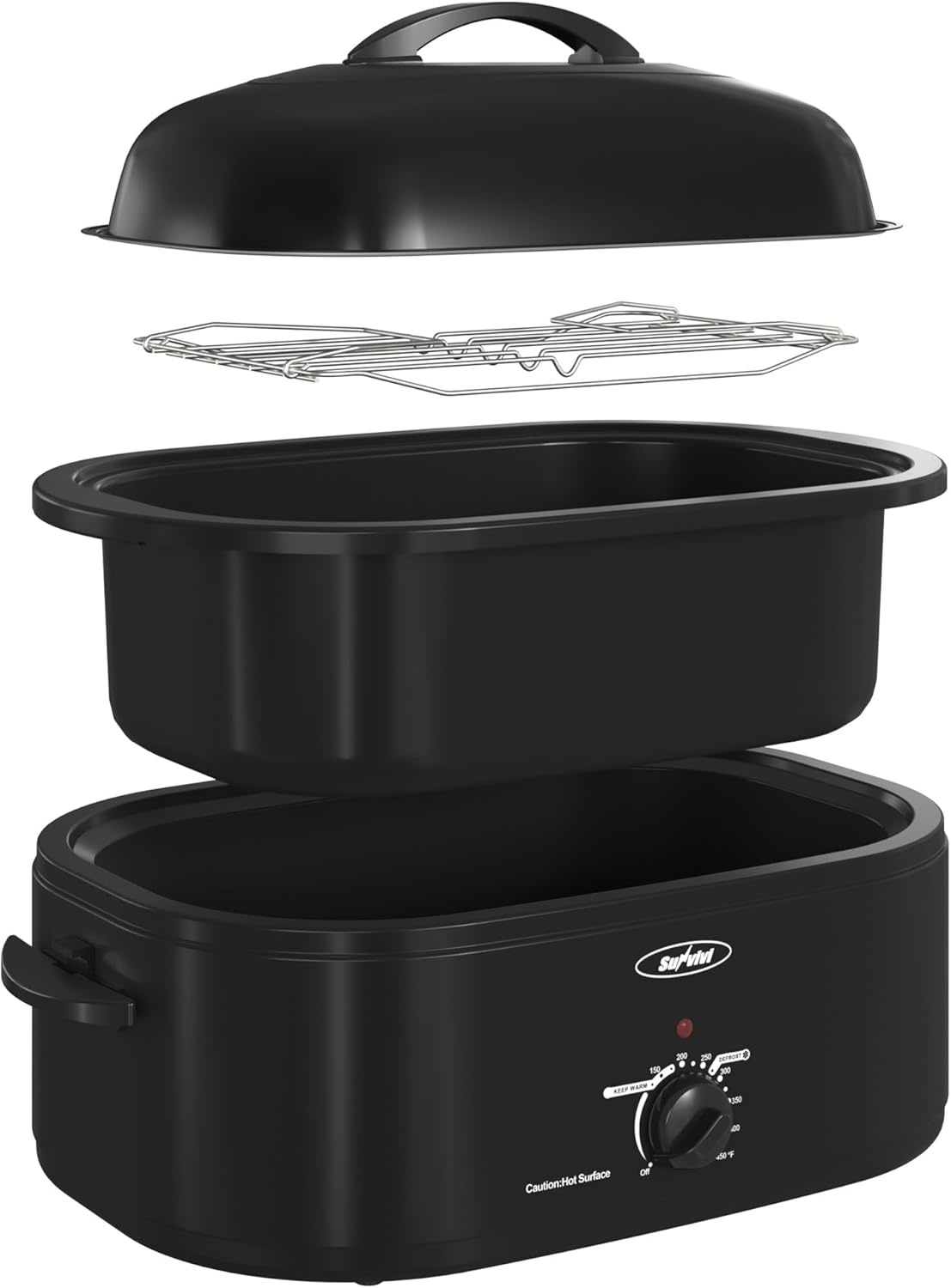 image:imageSunvivi 20Quart Roaster Oven with SelfBasting Lid Electric Turkey Roaster Oven with Removable Pan and Rack Stainless Steel BlackBlack