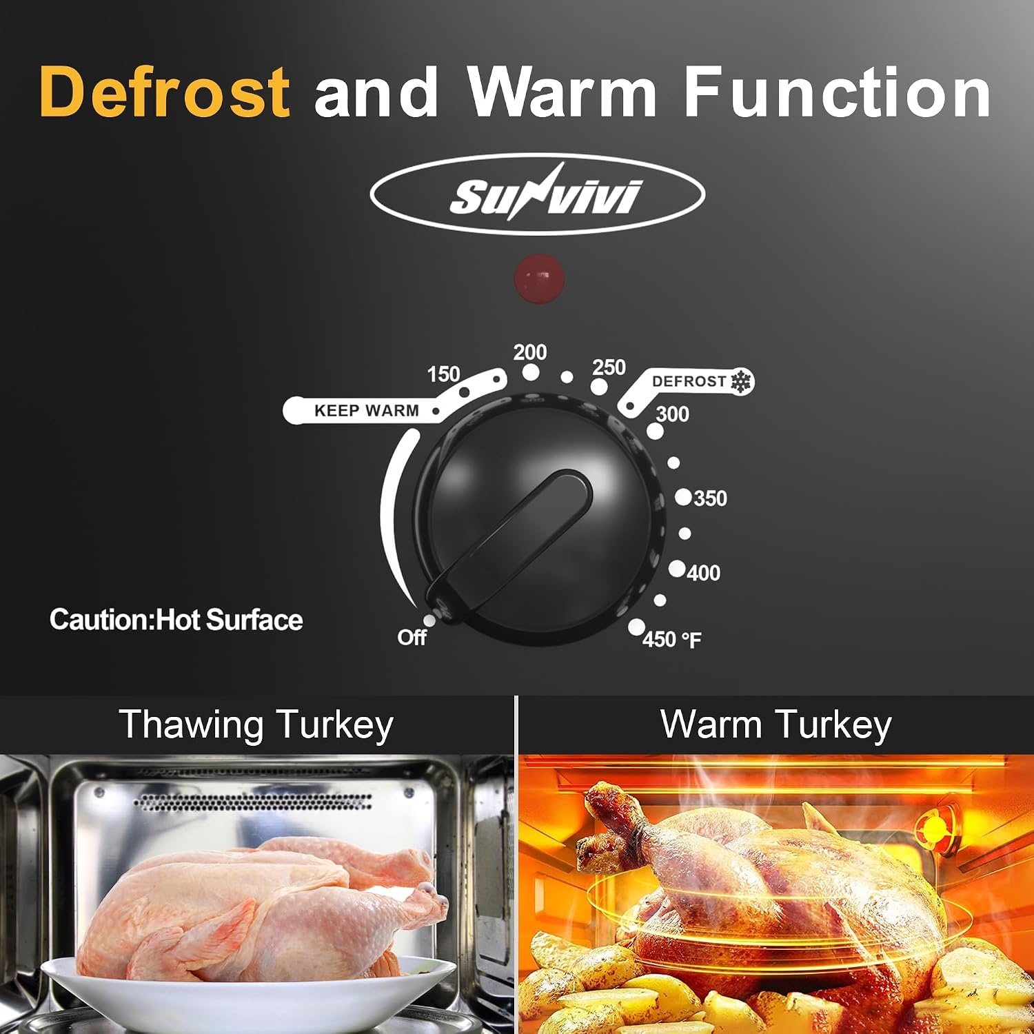 image:imageSunvivi 20Quart Roaster Oven with SelfBasting Lid Electric Turkey Roaster Oven with Removable Pan and Rack Stainless Steel BlackBlack