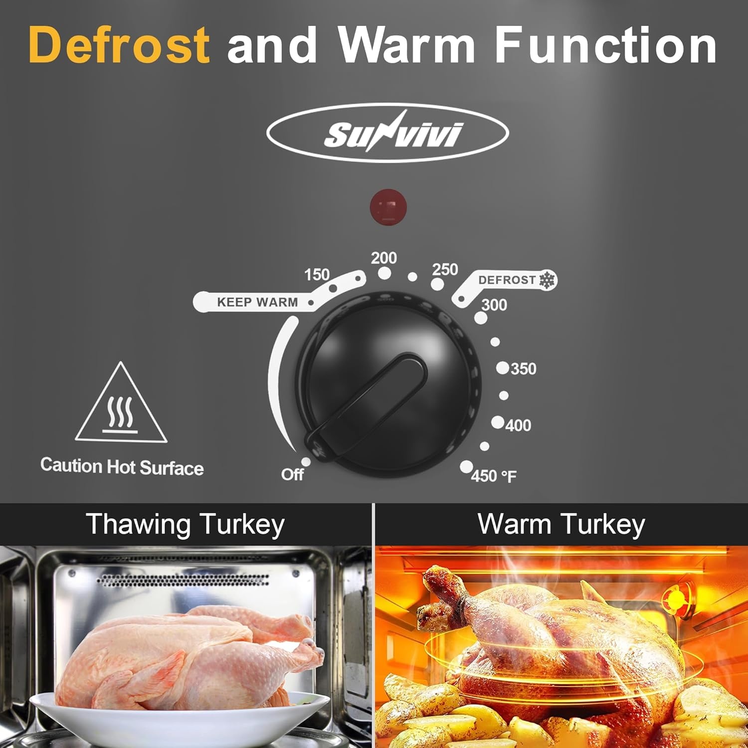 image:imageSunvivi 20Quart Roaster Oven with SelfBasting Lid Electric Turkey Roaster Oven with Removable Pan and Rack Stainless Steel BlackGrey