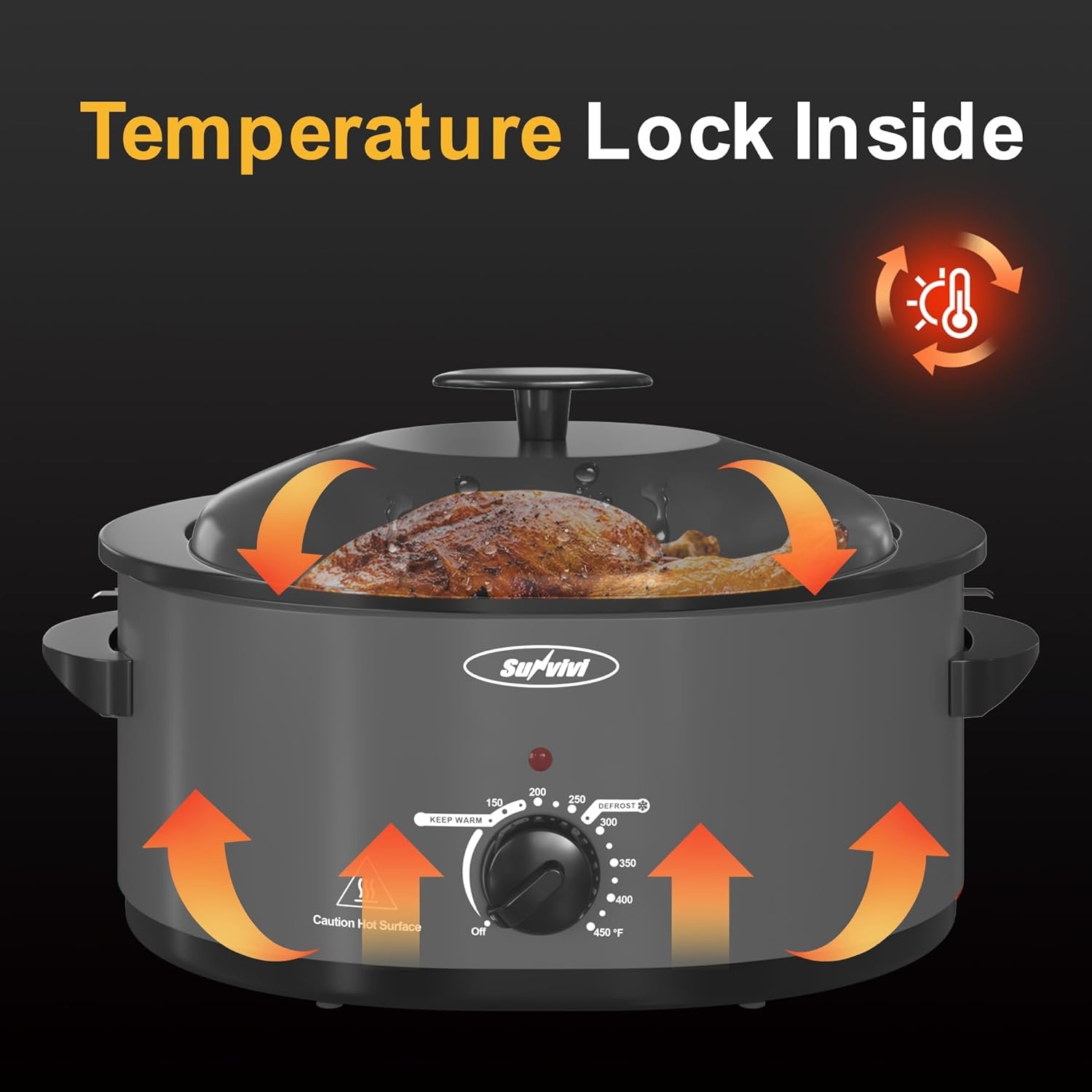 image:imageSunvivi 20Quart Roaster Oven with SelfBasting Lid Electric Turkey Roaster Oven with Removable Pan and Rack Stainless Steel BlackGrey