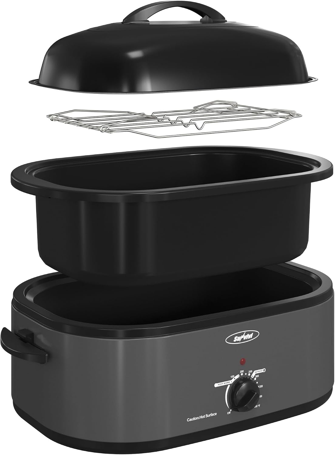 image:imageSunvivi 20Quart Roaster Oven with SelfBasting Lid Electric Turkey Roaster Oven with Removable Pan and Rack Stainless Steel BlackGrey