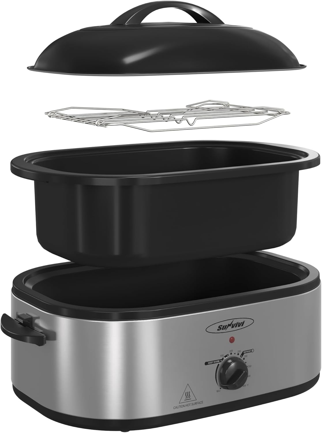 image:imageSunvivi 20Quart Roaster Oven with SelfBasting Lid Electric Turkey Roaster Oven with Removable Pan and Rack Stainless Steel BlackSilver