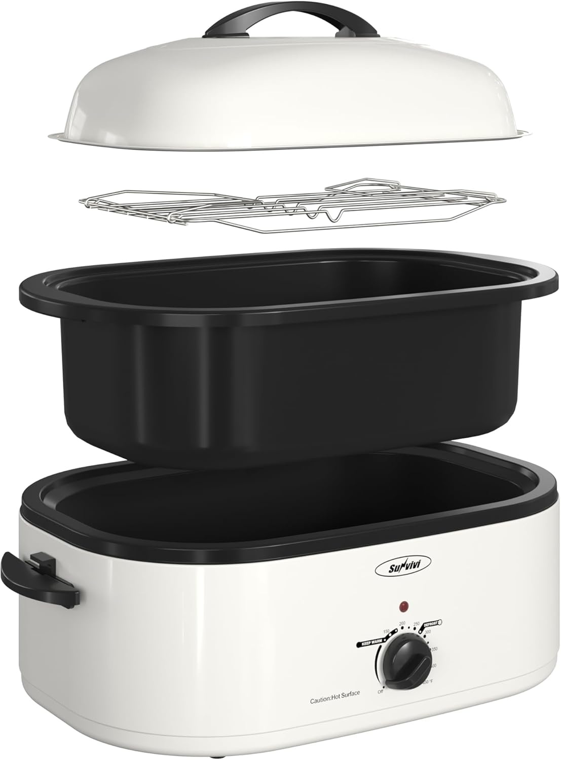 image:imageSunvivi 20Quart Roaster Oven with SelfBasting Lid Electric Turkey Roaster Oven with Removable Pan and Rack Stainless Steel BlackWhite