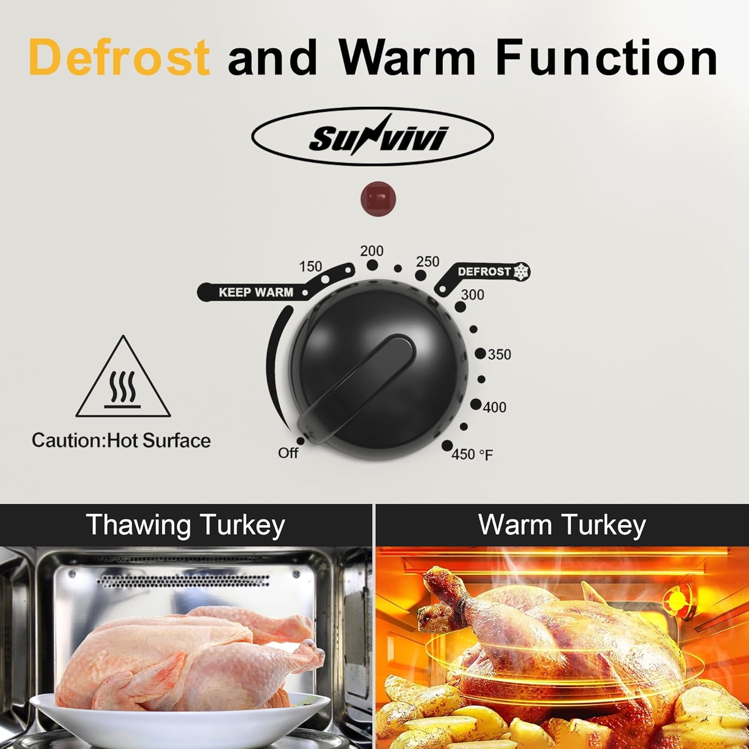 image:imageSunvivi 20Quart Roaster Oven with SelfBasting Lid Electric Turkey Roaster Oven with Removable Pan and Rack Stainless Steel BlackWhite