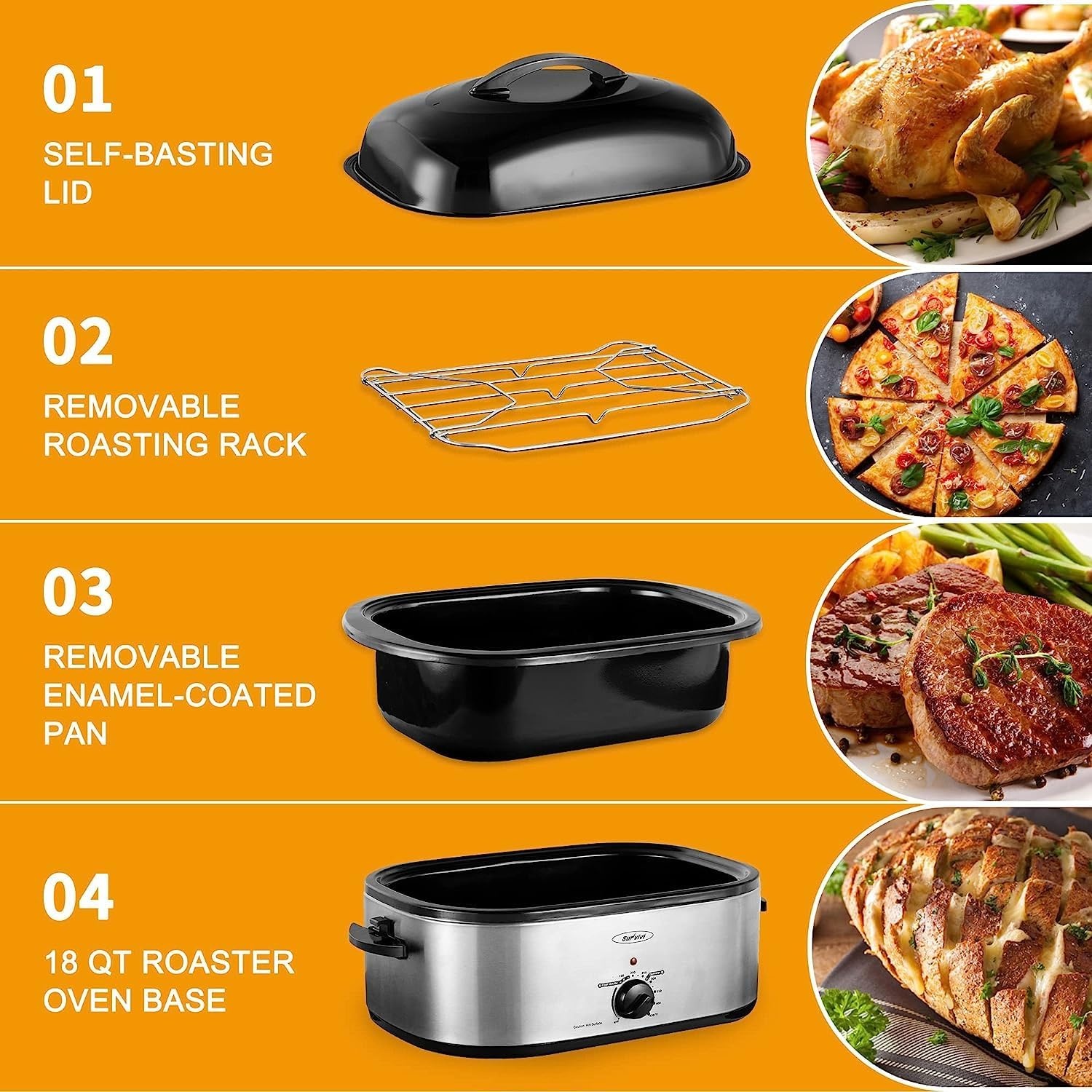 image:imageSunvivi 22Qt Roaster Oven Rack with Integrated Feet Cooling Drying Rack Kitchen Rack PTFE Free Roasting Drying Grilling Dishwasher Safe Fit Sunvivi 22Qt Roaster Oven