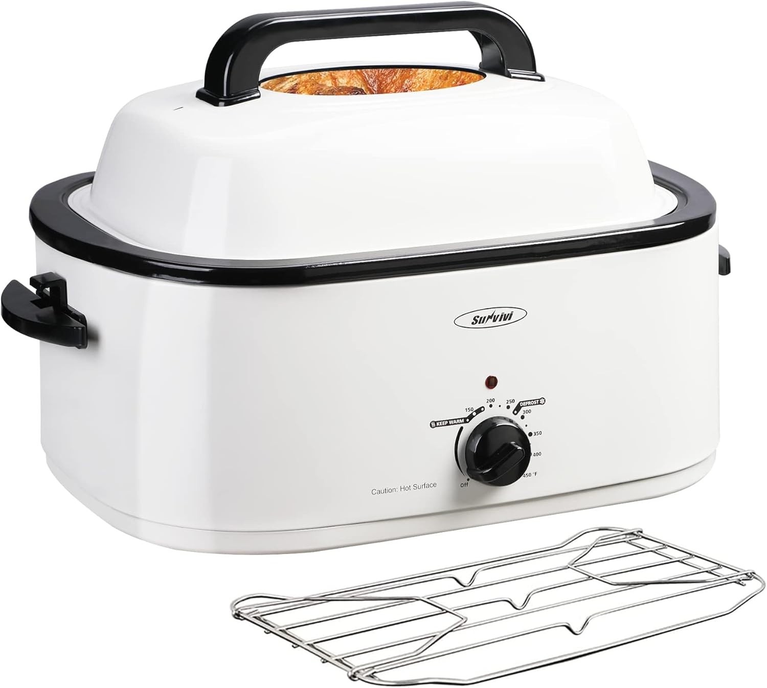 image:imageSunvivi 28 Quart Electric Roaster Oven Turkey Roaster with Lid Electric Roasters with Removable Pan Large RoasterVisible amp Selfbasting Lid Fast Heating amp Thawwarming SettingSilverWhite
