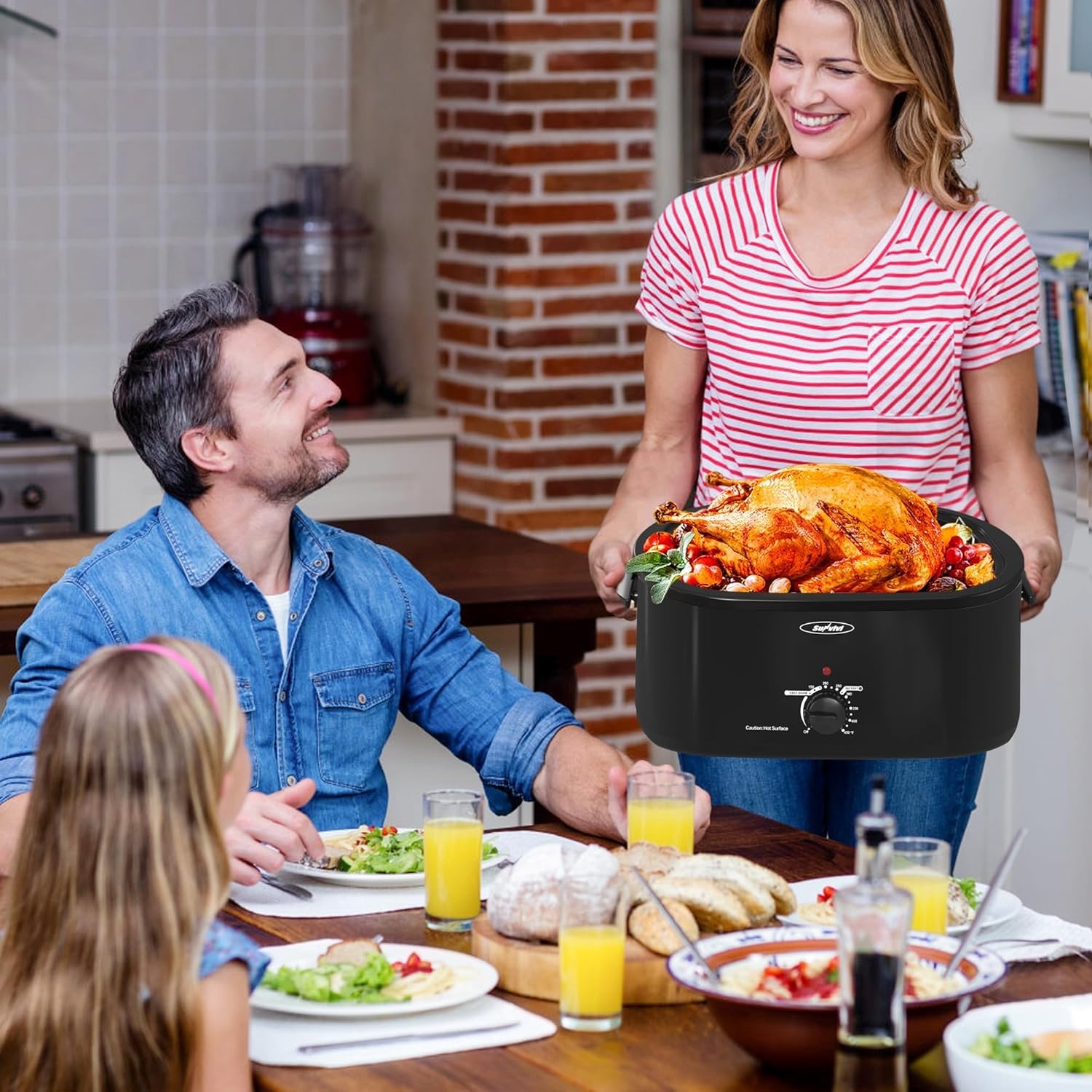 image:imageSunvivi 28 Quart Electric Roaster Oven Turkey Roaster with Lid Electric Roasters with Removable Pan Large RoasterVisible amp Selfbasting Lid Fast Heating amp Thawwarming SettingSilverBlack