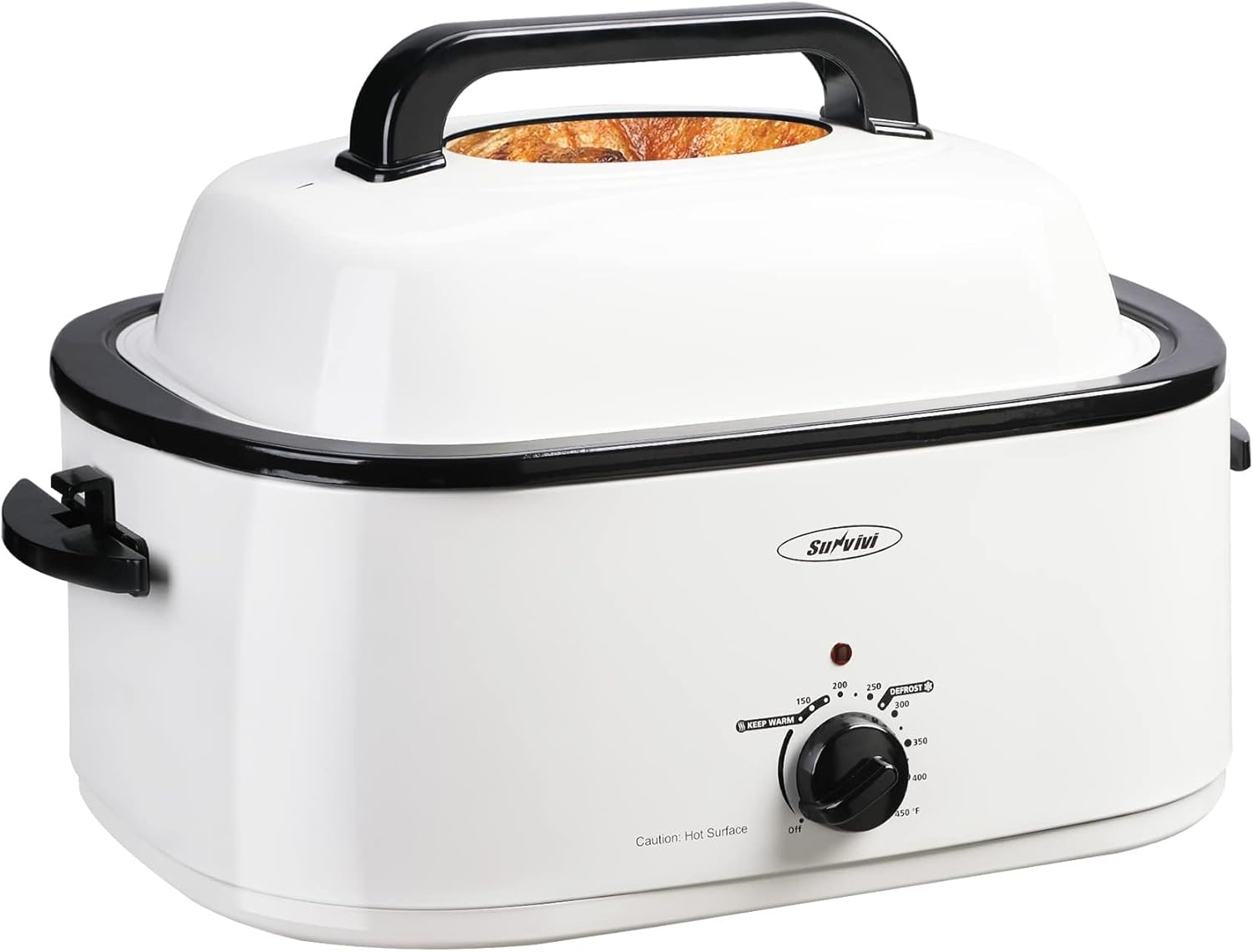 image:imageSunvivi 28 Quart Electric Roaster Oven Turkey Roaster with Lid Electric Roasters with Removable Pan Large RoasterVisible amp Selfbasting Lid Fast Heating amp Thawwarming SettingSilverWhite