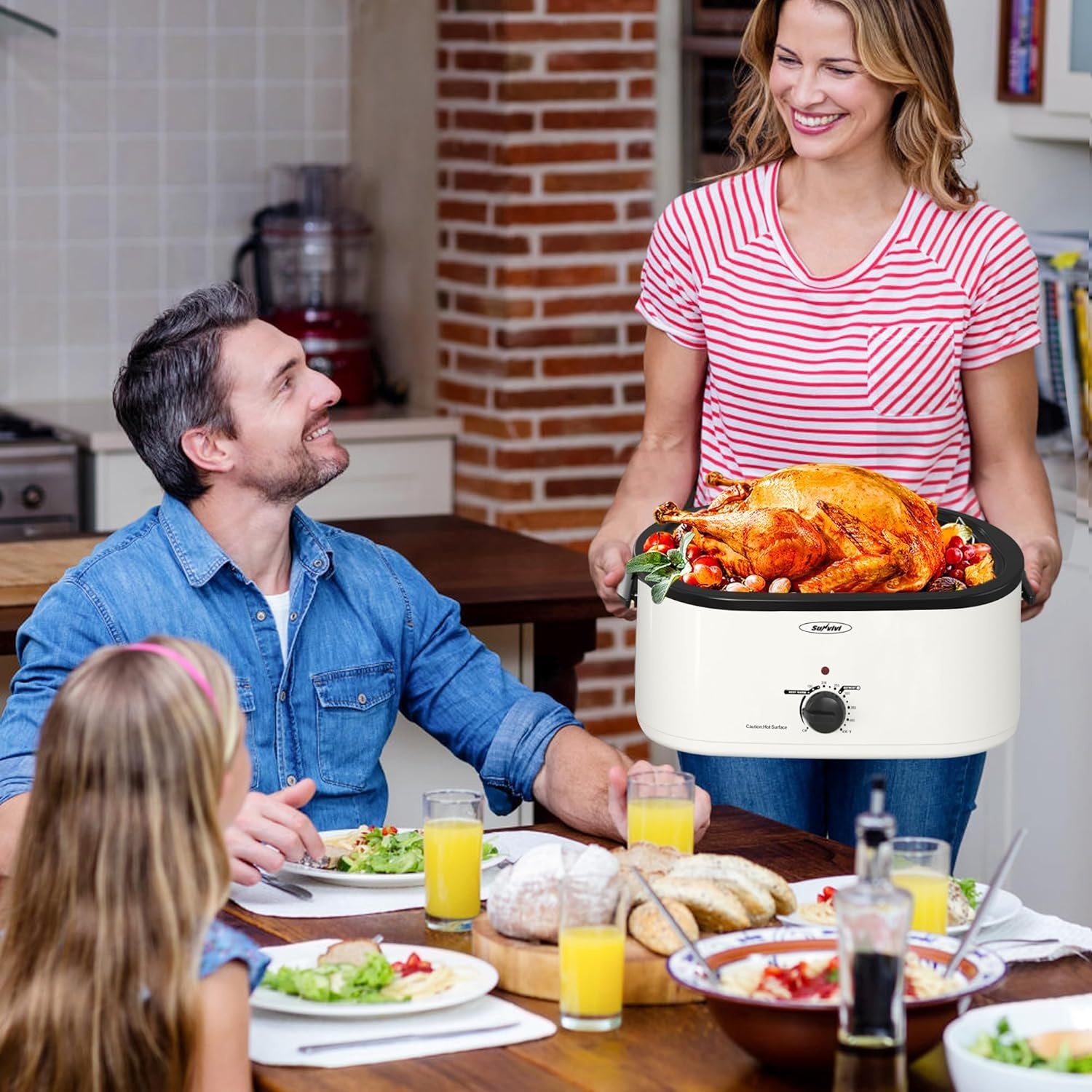 image:imageSunvivi 28 Quart Electric Roaster Oven Turkey Roaster with Lid Electric Roasters with Removable Pan Large RoasterVisible amp Selfbasting Lid Fast Heating amp Thawwarming SettingSilverWhite
