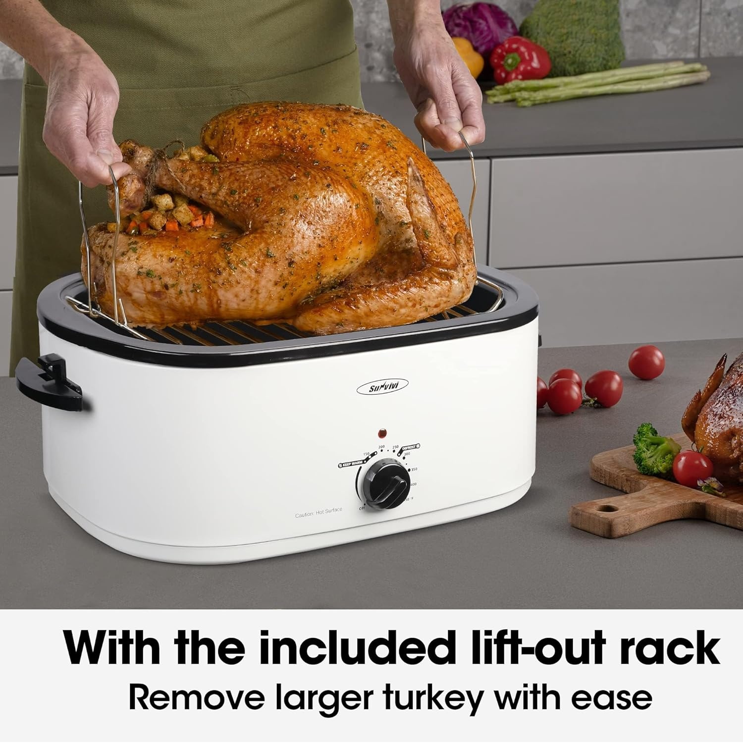 image:imageSunvivi 28 Quart Electric Roaster Oven Turkey Roaster with Lid Electric Roasters with Removable Pan Large RoasterVisible amp Selfbasting Lid Fast Heating amp Thawwarming SettingSilverWhite