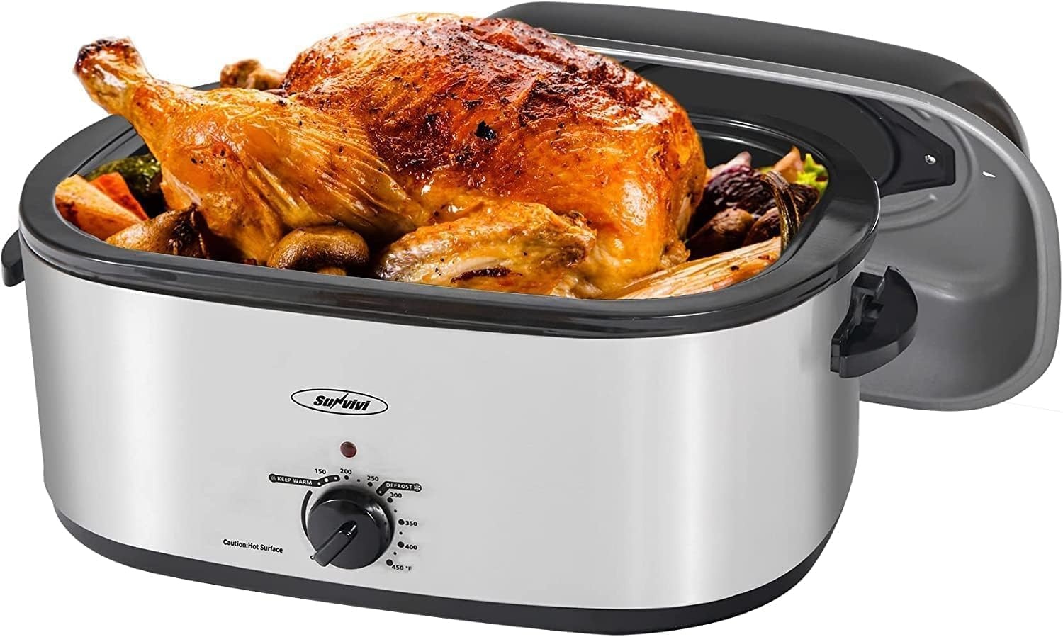 image:imageSunvivi 28 Quart Electric Roaster Oven Turkey Roaster with Lid Electric Roasters with Removable Pan Large RoasterVisible amp Selfbasting Lid Fast Heating amp Thawwarming SettingSilverSilver