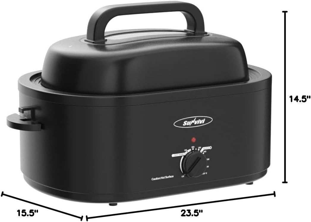 image:imageSunvivi 28 Quart Electric Roaster Oven Turkey Roaster with Lid Electric Roasters with Removable Pan Large RoasterVisible amp Selfbasting Lid Fast Heating amp Thawwarming SettingSilverBlack