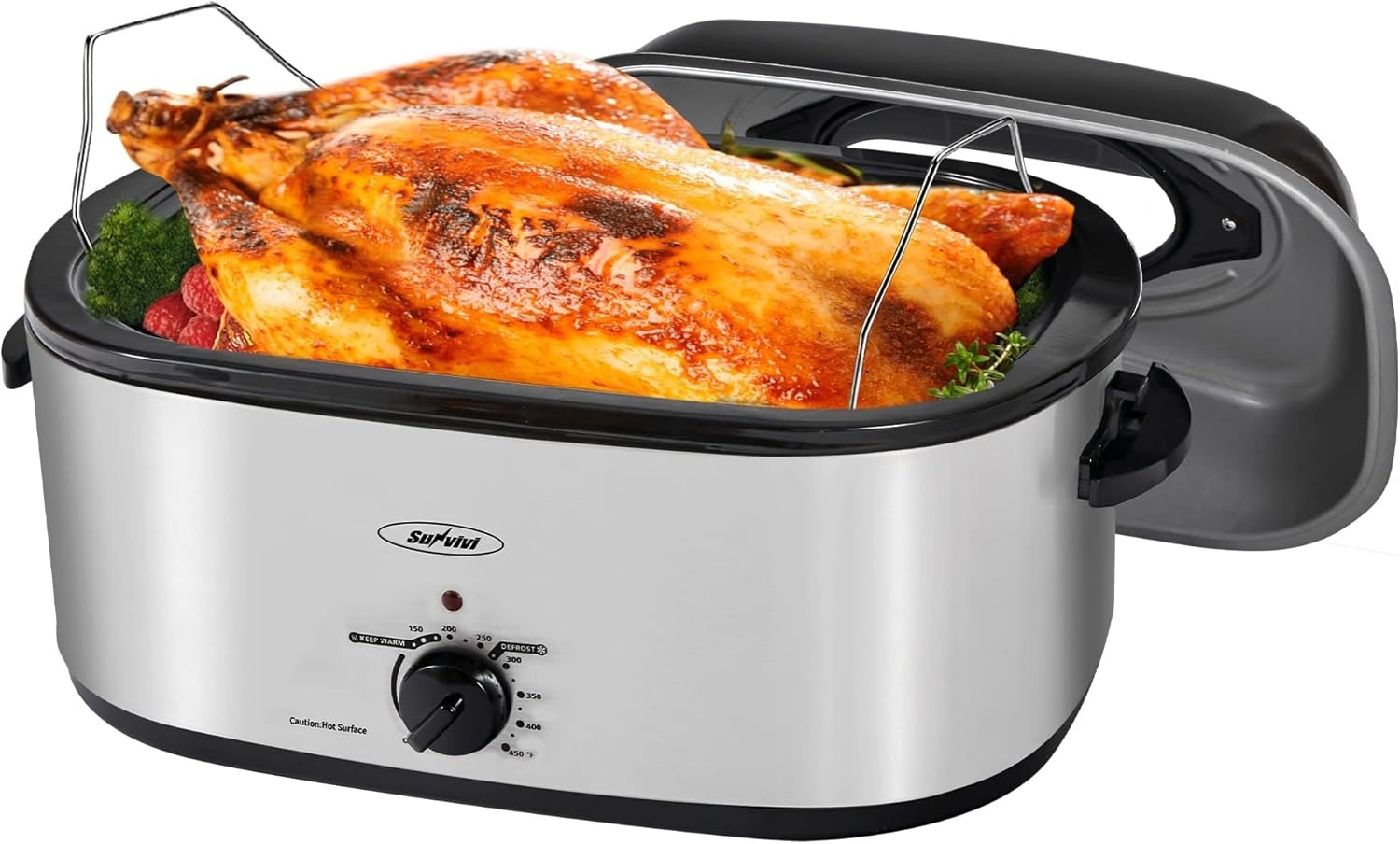 image:imageSunvivi 28 Quart Electric Roaster Oven Turkey Roaster with Lid Electric Roasters with Removable Pan Large RoasterVisible amp Selfbasting Lid Fast Heating amp Thawwarming SettingSilverSilver