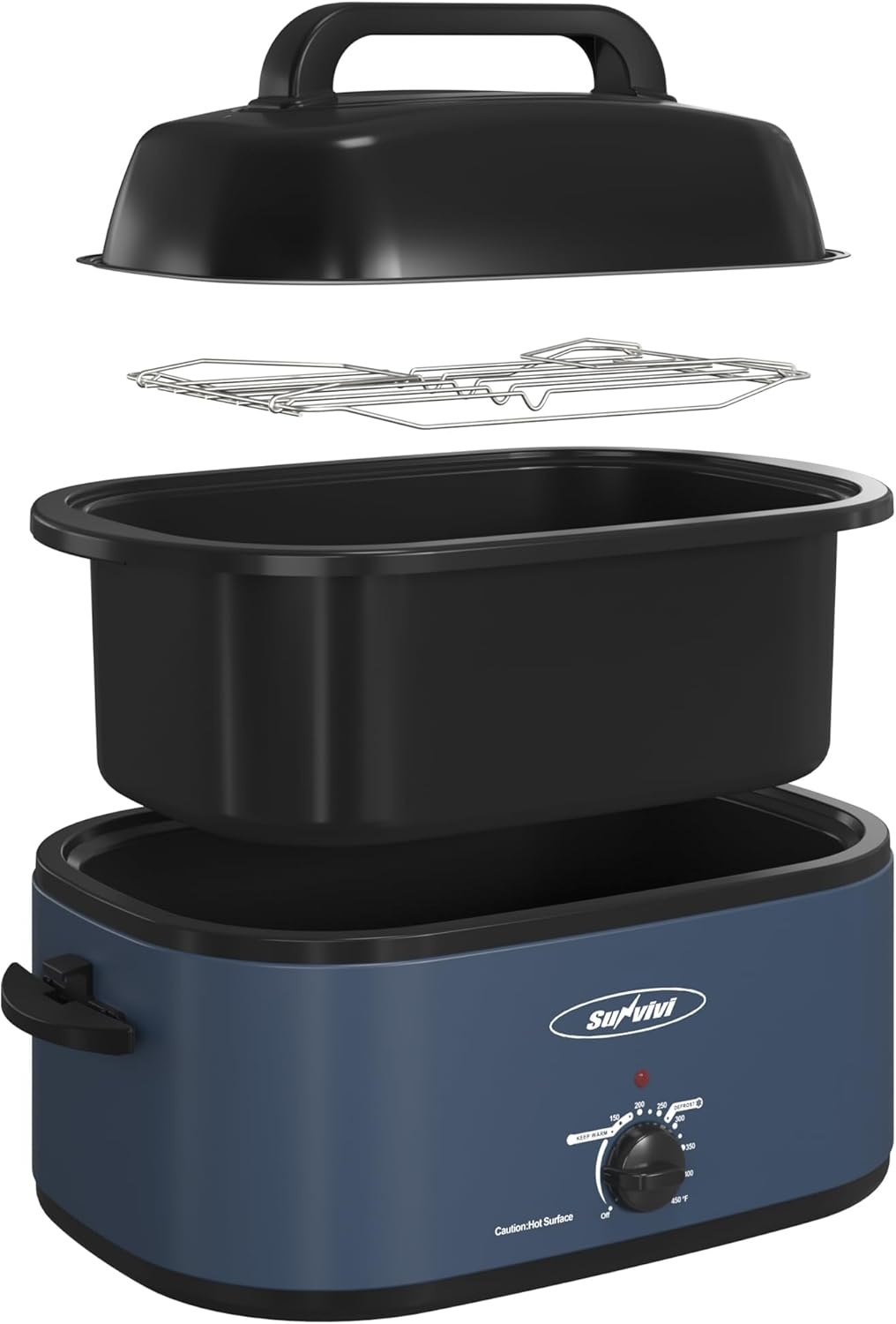 image:imageSunvivi 28 Quart Electric Roaster Oven Turkey Roaster with Lid Electric Roasters with Removable Pan Large RoasterVisible amp Selfbasting Lid Fast Heating amp Thawwarming SettingSilverBlue