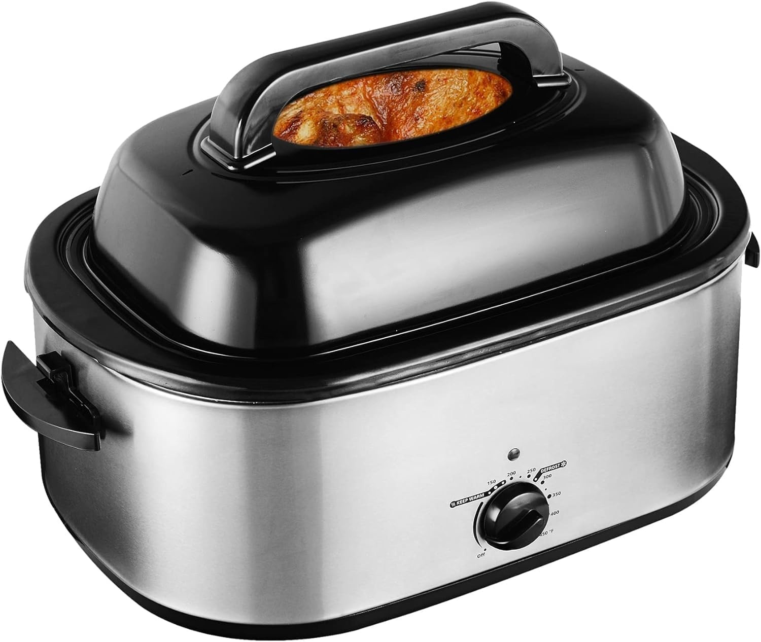 image:imageSunvivi 28 Quart Electric Roaster Oven Turkey Roaster with Lid Electric Roasters with Removable Pan Large RoasterVisible amp Selfbasting Lid Fast Heating amp Thawwarming SettingSilverSilver