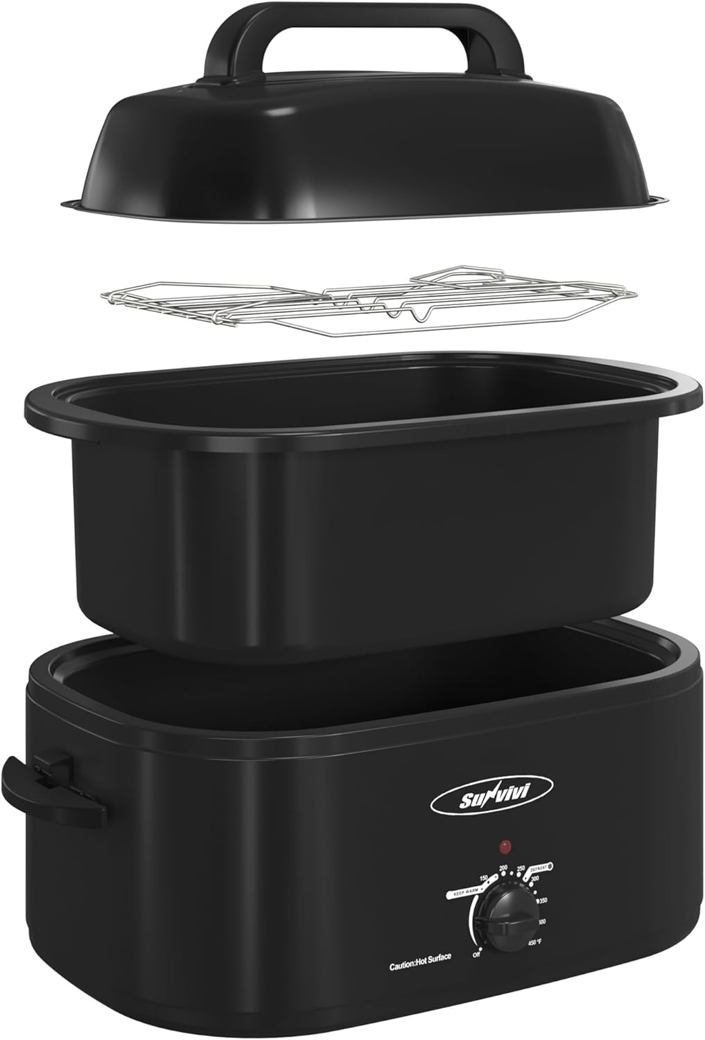 image:imageSunvivi 28 Quart Electric Roaster Oven Turkey Roaster with Lid Electric Roasters with Removable Pan Large RoasterVisible amp Selfbasting Lid Fast Heating amp Thawwarming SettingSilverBlack