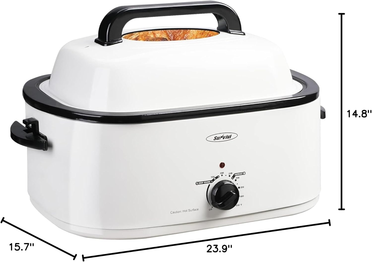 image:imageSunvivi 28 Quart Electric Roaster Oven Turkey Roaster with Lid Electric Roasters with Removable Pan Large RoasterVisible amp Selfbasting Lid Fast Heating amp Thawwarming SettingSilverWhite