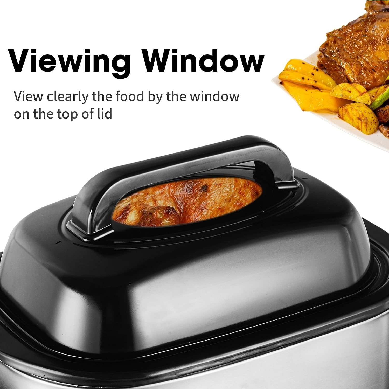 image:imageSunvivi 28 Quart Electric Roaster Oven Turkey Roaster with Lid Electric Roasters with Removable Pan Large RoasterVisible amp Selfbasting Lid Fast Heating amp Thawwarming SettingSilverSilver