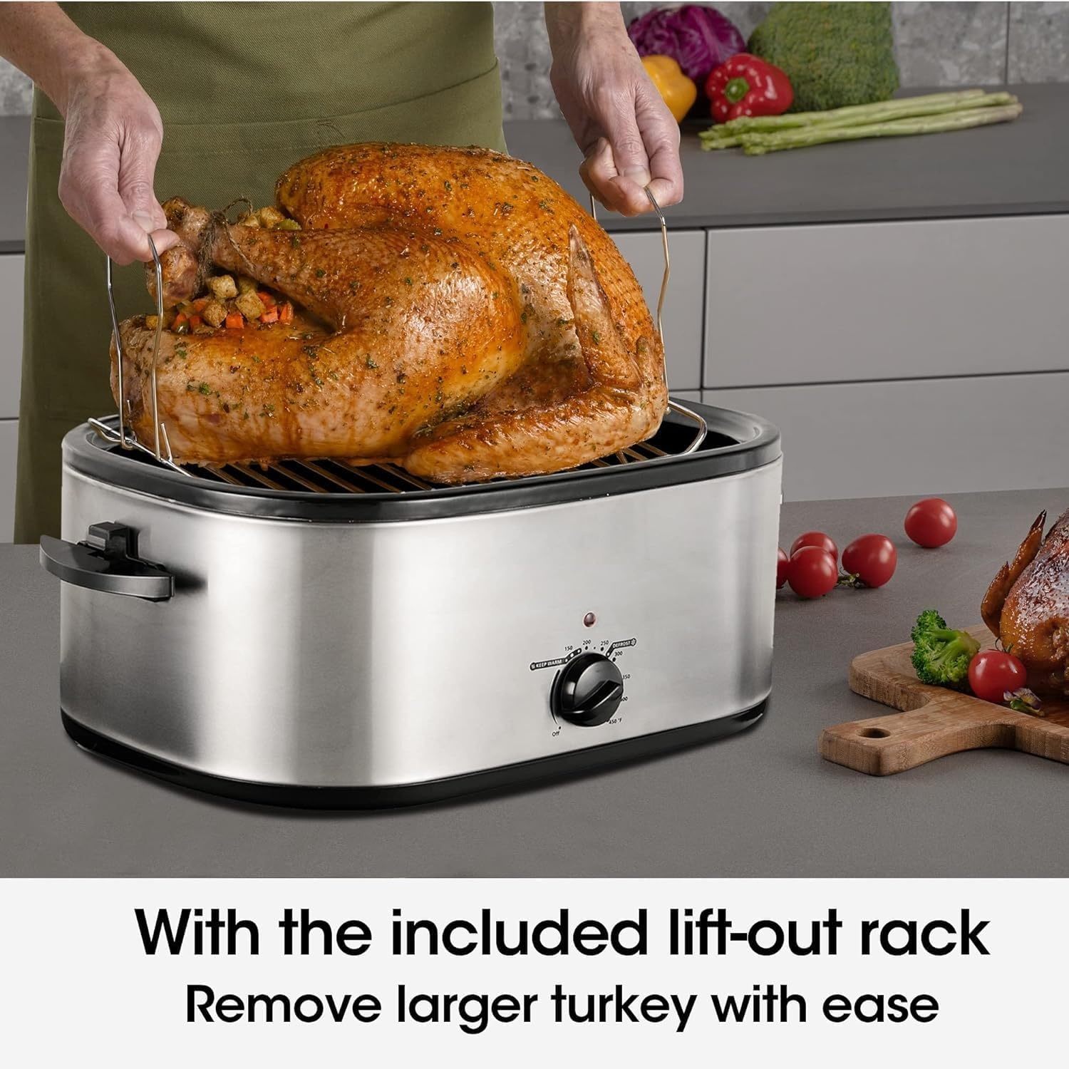 image:imageSunvivi 28 Quart Electric Roaster Oven Turkey Roaster with Lid Electric Roasters with Removable Pan Large RoasterVisible amp Selfbasting Lid Fast Heating amp Thawwarming SettingSilverSilver