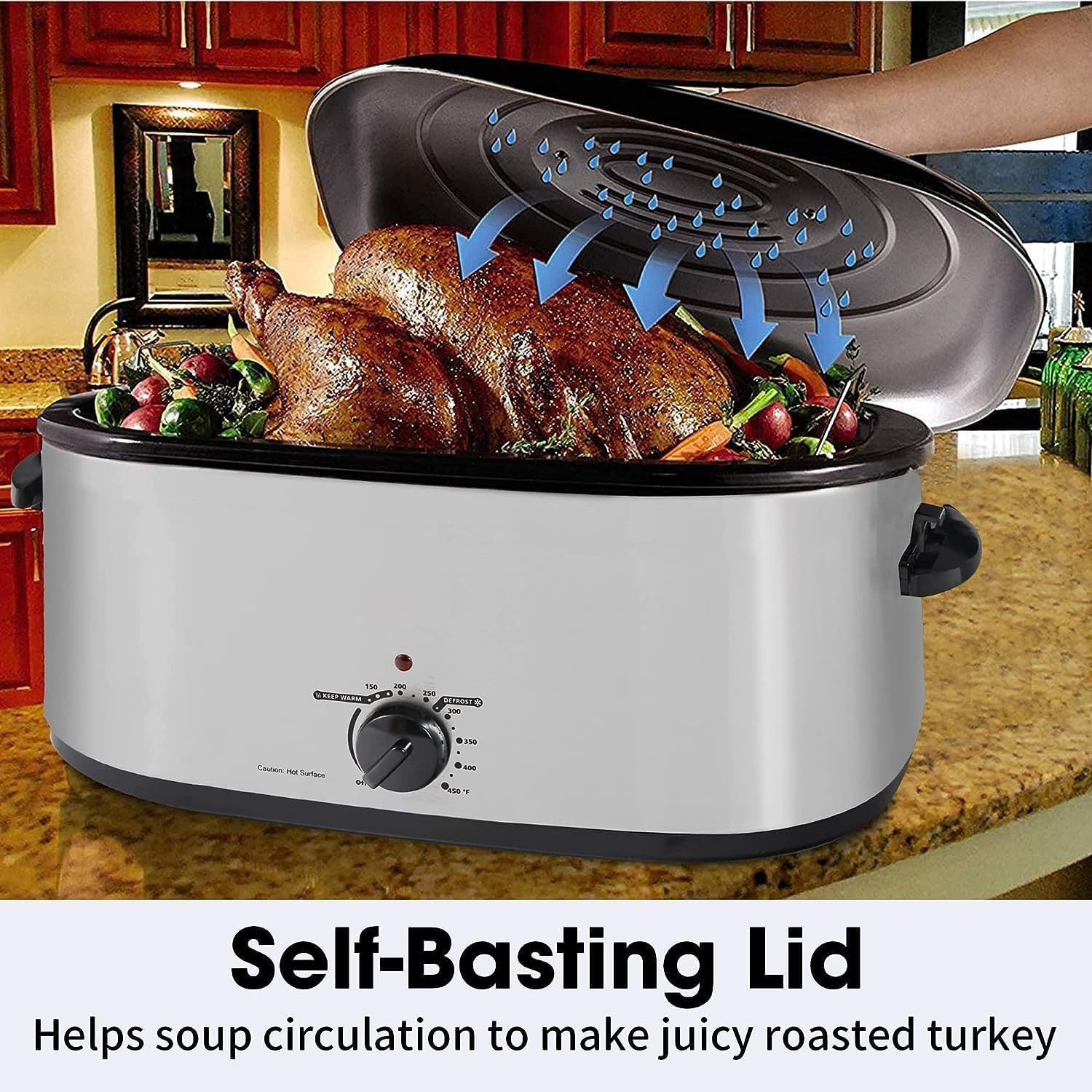 image:imageSunvivi 28 Quart Electric Roaster Oven Turkey Roaster with Lid Electric Roasters with Removable Pan Large RoasterVisible amp Selfbasting Lid Fast Heating amp Thawwarming SettingSilverSilver