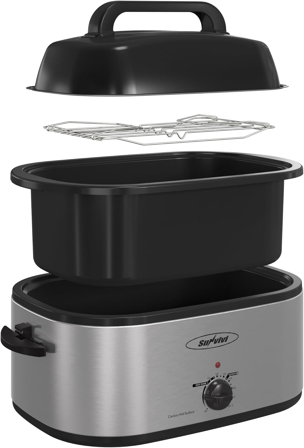 image:imageSunvivi 28 Quart Electric Roaster Oven Turkey Roaster with Lid Electric Roasters with Removable Pan Large RoasterVisible amp Selfbasting Lid Fast Heating amp Thawwarming SettingSilverSilver