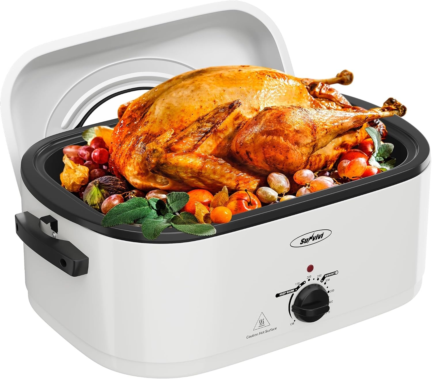 image:imageSunvivi 28 Quart Electric Roaster Oven Turkey Roaster with Lid Electric Roasters with Removable Pan Large RoasterVisible amp Selfbasting Lid Fast Heating amp Thawwarming SettingSilverWhite