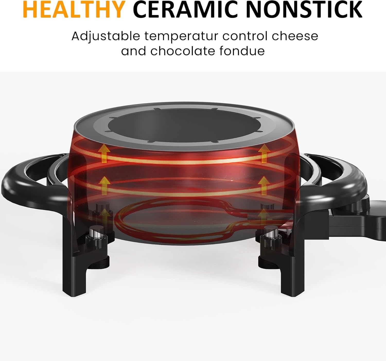 image:imageSunvivi 3 Quart Electric Fondue Pot Set for Melting Chocolate Cheese with Adjustable Temperature Control and 8 ColorCoded Forks 1000W NonStick Fondue Maker for Dessert Oil and Broth