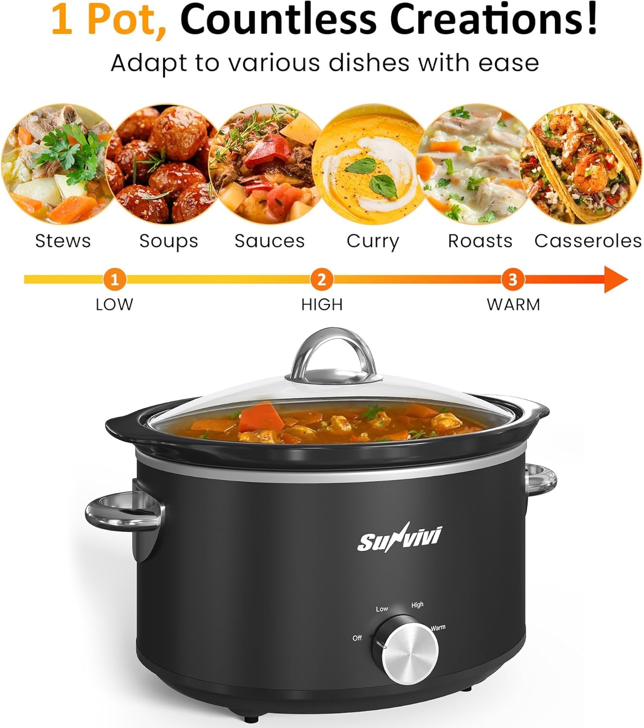 image:imageSunvivi 4QT Programmable Slow Cooker with Locking Lid Removable Ceramic Pot 3 Heating Settings amp Timer DishwasherSafe Stainless SteelBlack