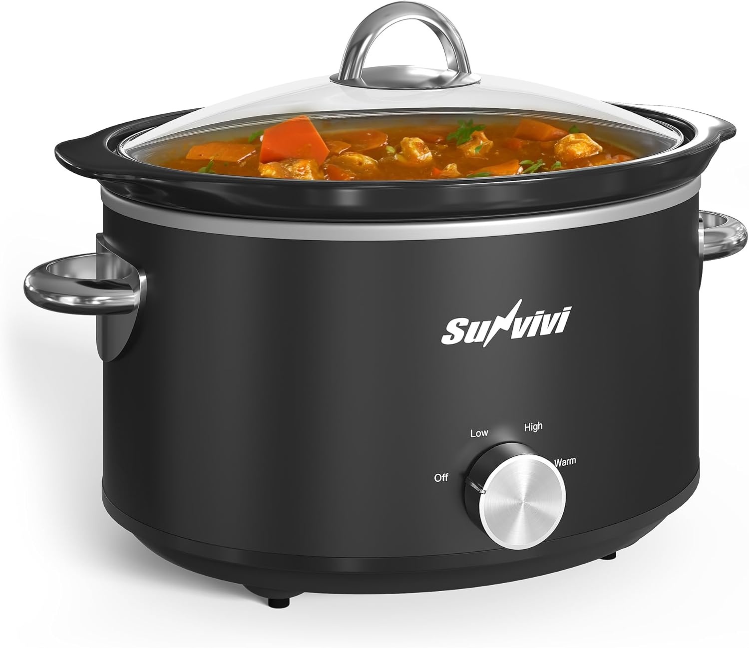 image:imageSunvivi 4QT Programmable Slow Cooker with Locking Lid Removable Ceramic Pot 3 Heating Settings amp Timer DishwasherSafe Stainless SteelBlack