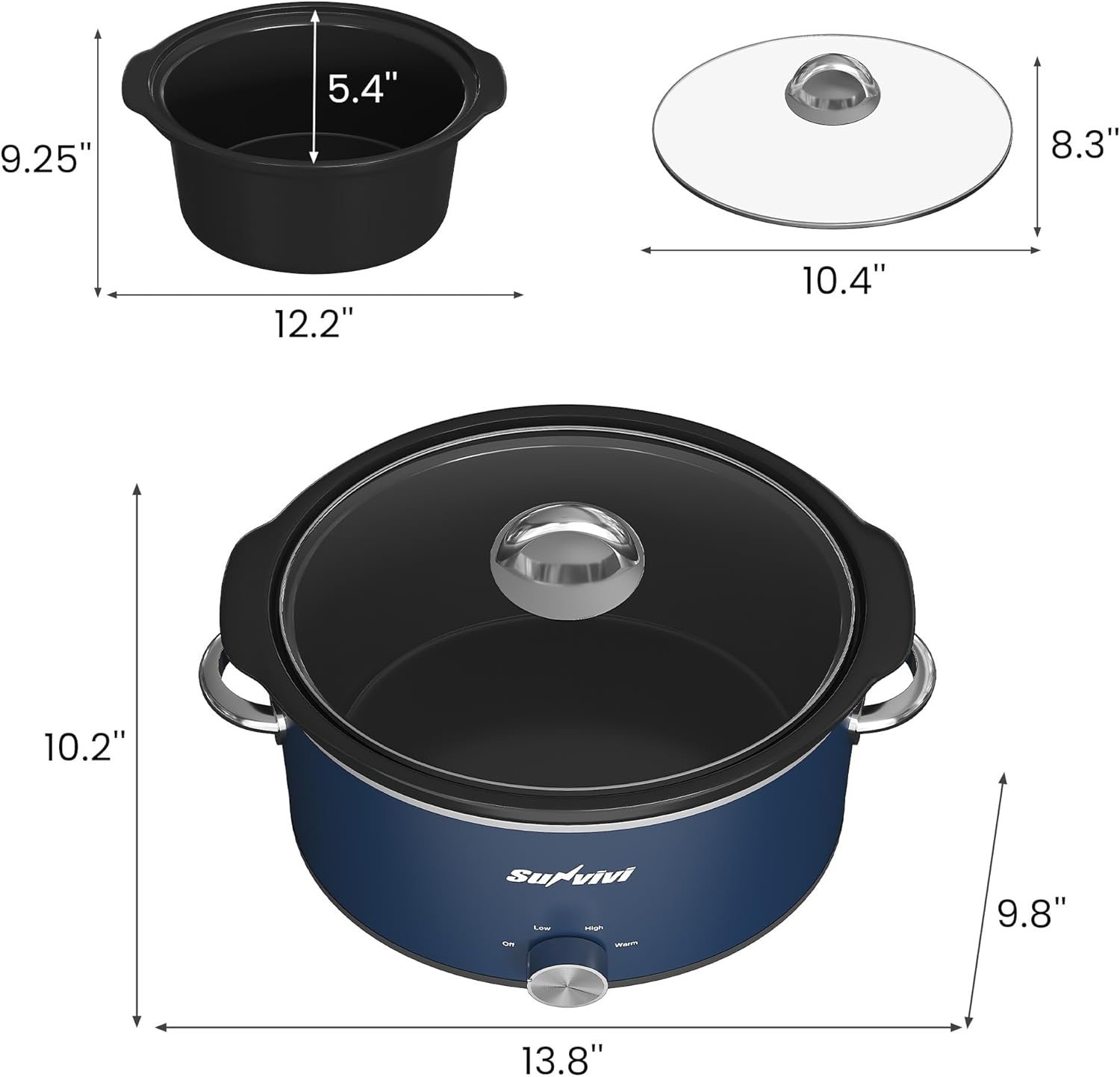 image:imageSunvivi 4QT Programmable Slow Cooker with Locking Lid Removable Ceramic Pot 3 Heating Settings amp Timer DishwasherSafe Stainless SteelBlue