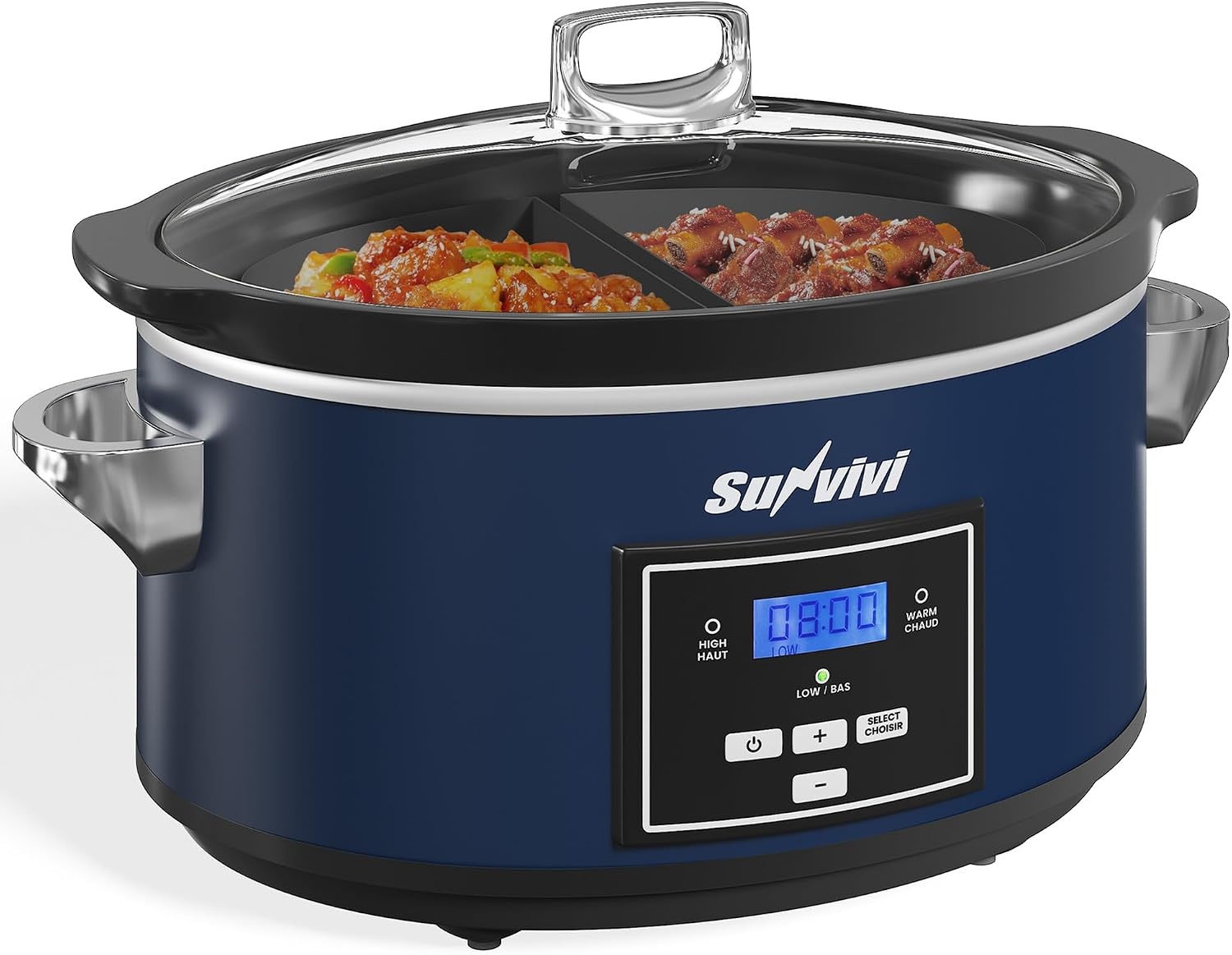 image:imageSunvivi 4QT Programmable Slow Cooker with Locking Lid Removable Ceramic Pot 3 Heating Settings amp Timer DishwasherSafe Stainless SteelBlue