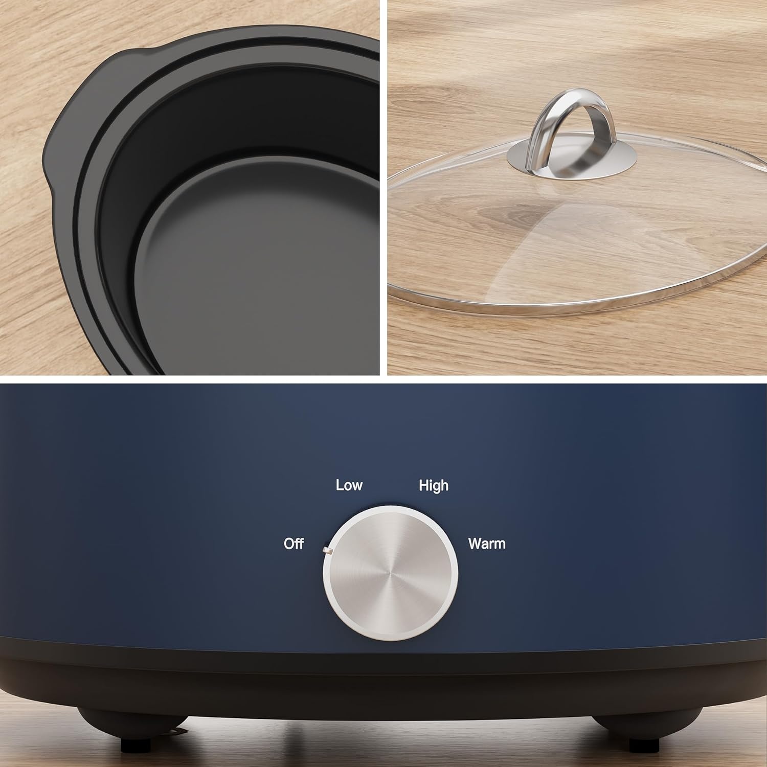 image:imageSunvivi 4QT Programmable Slow Cooker with Locking Lid Removable Ceramic Pot 3 Heating Settings amp Timer DishwasherSafe Stainless SteelBlue