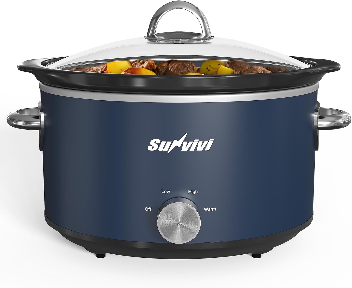 image:imageSunvivi 4QT Programmable Slow Cooker with Locking Lid Removable Ceramic Pot 3 Heating Settings amp Timer DishwasherSafe Stainless SteelBlue