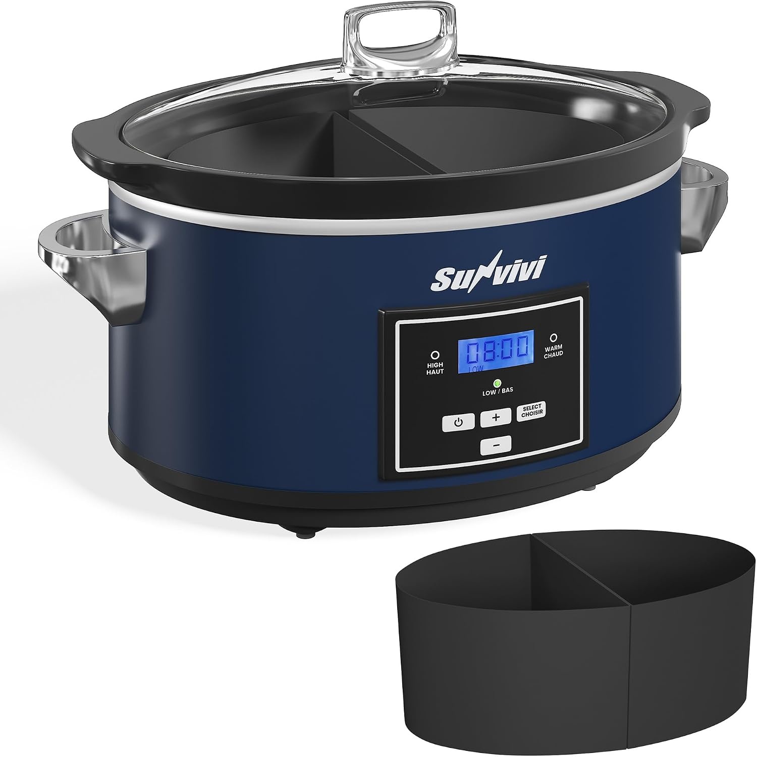 image:imageSunvivi 4QT Programmable Slow Cooker with Locking Lid Removable Ceramic Pot 3 Heating Settings amp Timer DishwasherSafe Stainless SteelBlue