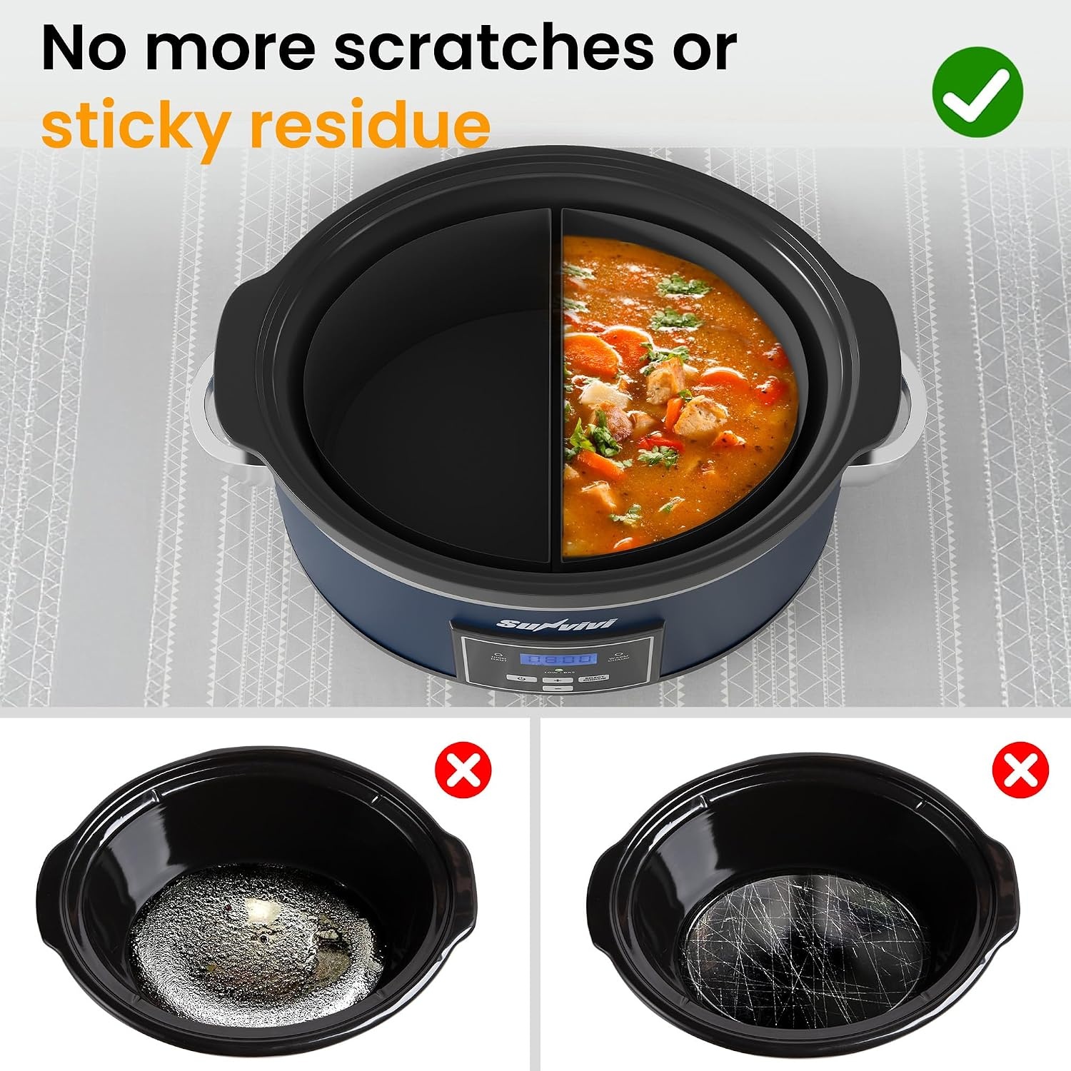 image:imageSunvivi 4QT Programmable Slow Cooker with Locking Lid Removable Ceramic Pot 3 Heating Settings amp Timer DishwasherSafe Stainless SteelBlue
