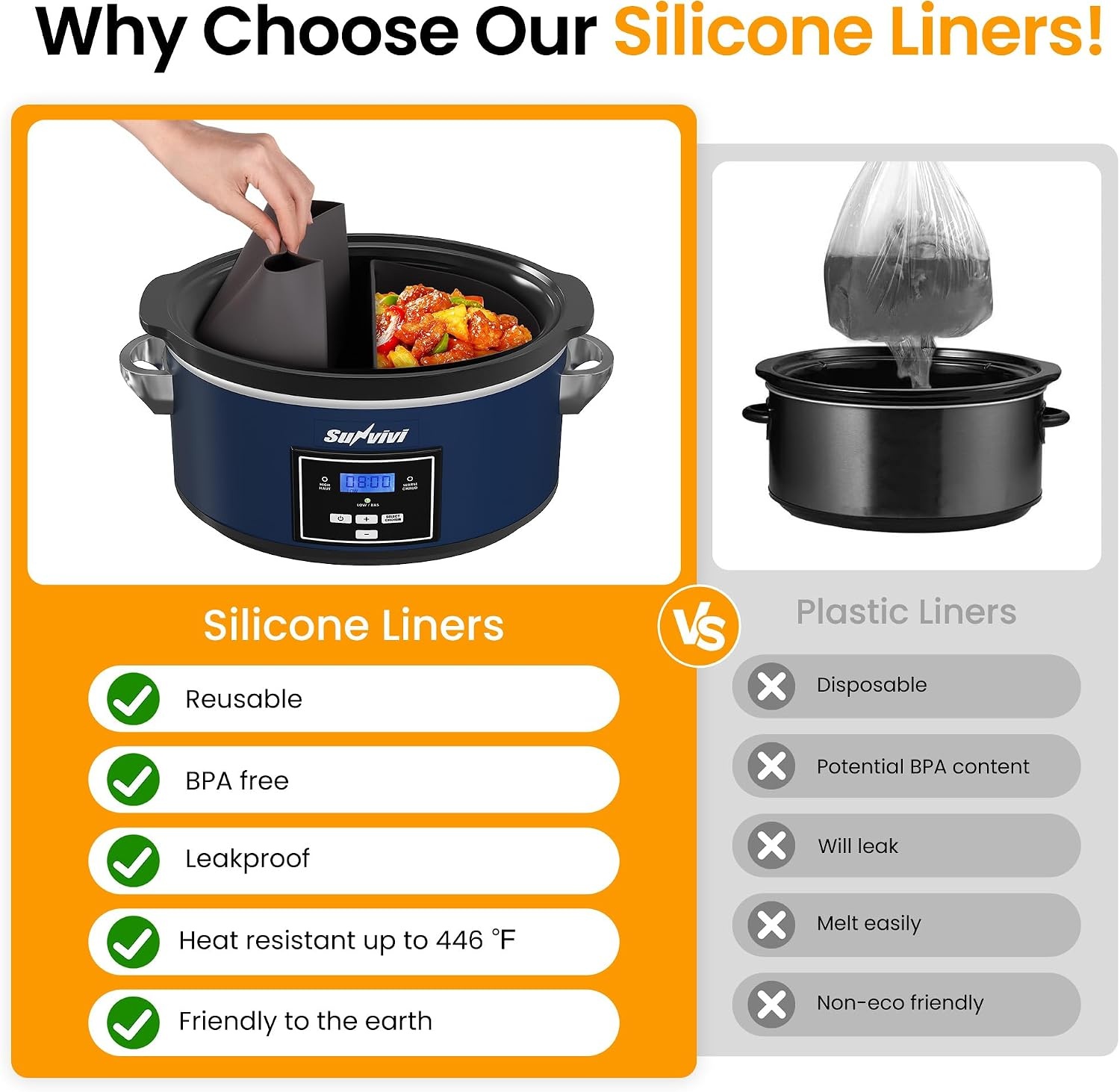 image:imageSunvivi 4QT Programmable Slow Cooker with Locking Lid Removable Ceramic Pot 3 Heating Settings amp Timer DishwasherSafe Stainless SteelBlue