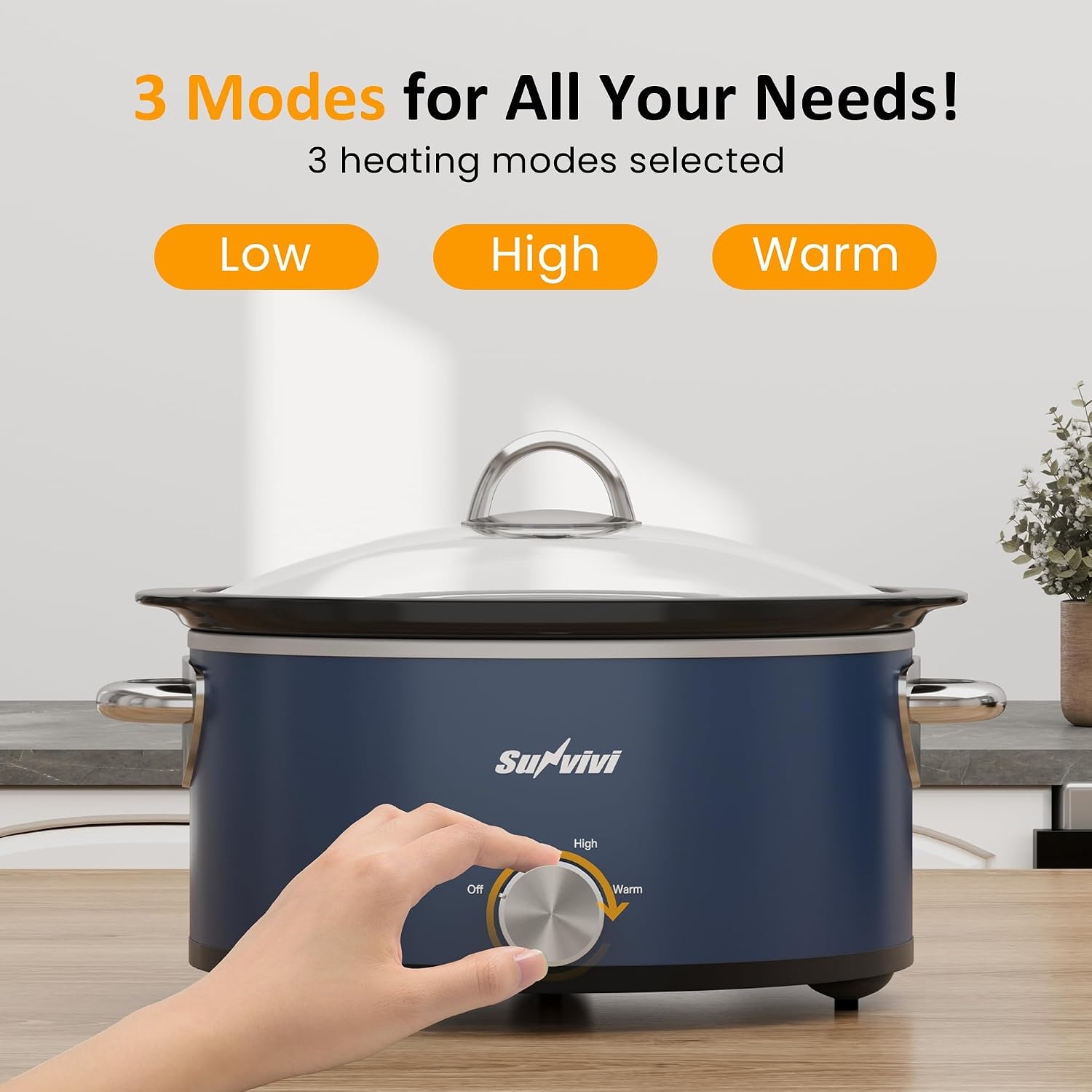 image:imageSunvivi 4QT Programmable Slow Cooker with Locking Lid Removable Ceramic Pot 3 Heating Settings amp Timer DishwasherSafe Stainless SteelBlue