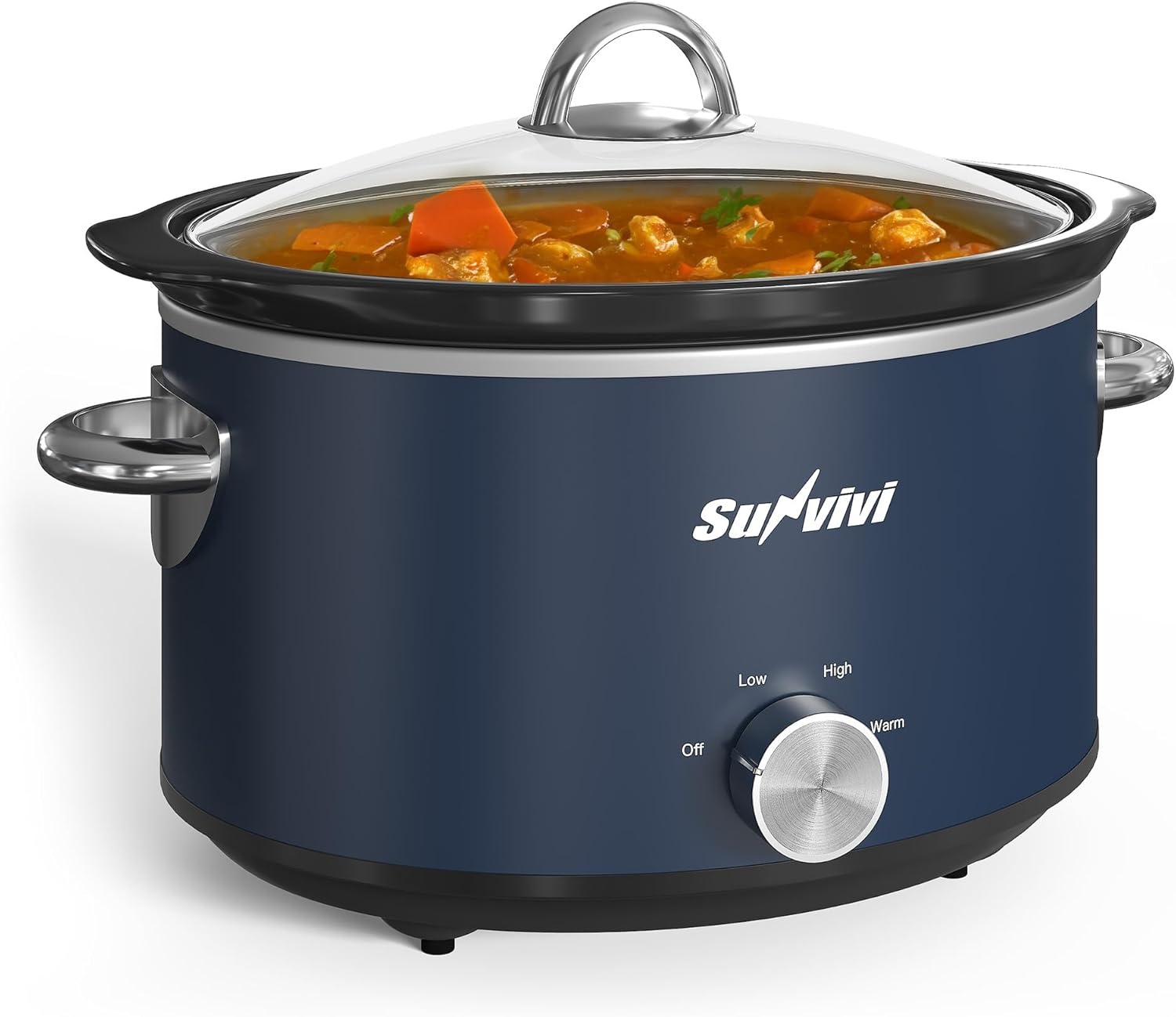 image:imageSunvivi 4QT Programmable Slow Cooker with Locking Lid Removable Ceramic Pot 3 Heating Settings amp Timer DishwasherSafe Stainless SteelBlue