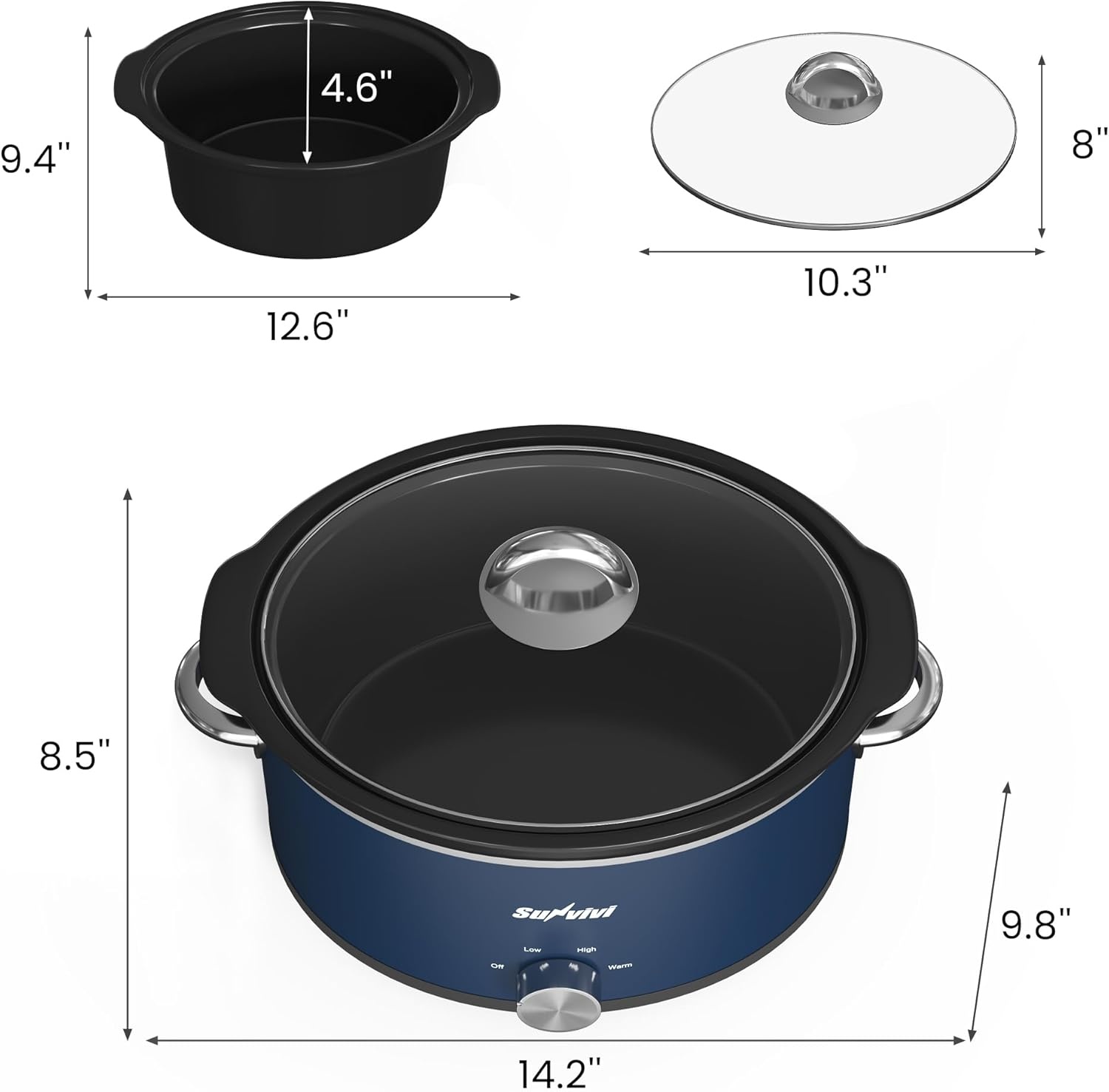 image:imageSunvivi 4QT Programmable Slow Cooker with Locking Lid Removable Ceramic Pot 3 Heating Settings amp Timer DishwasherSafe Stainless SteelBlue